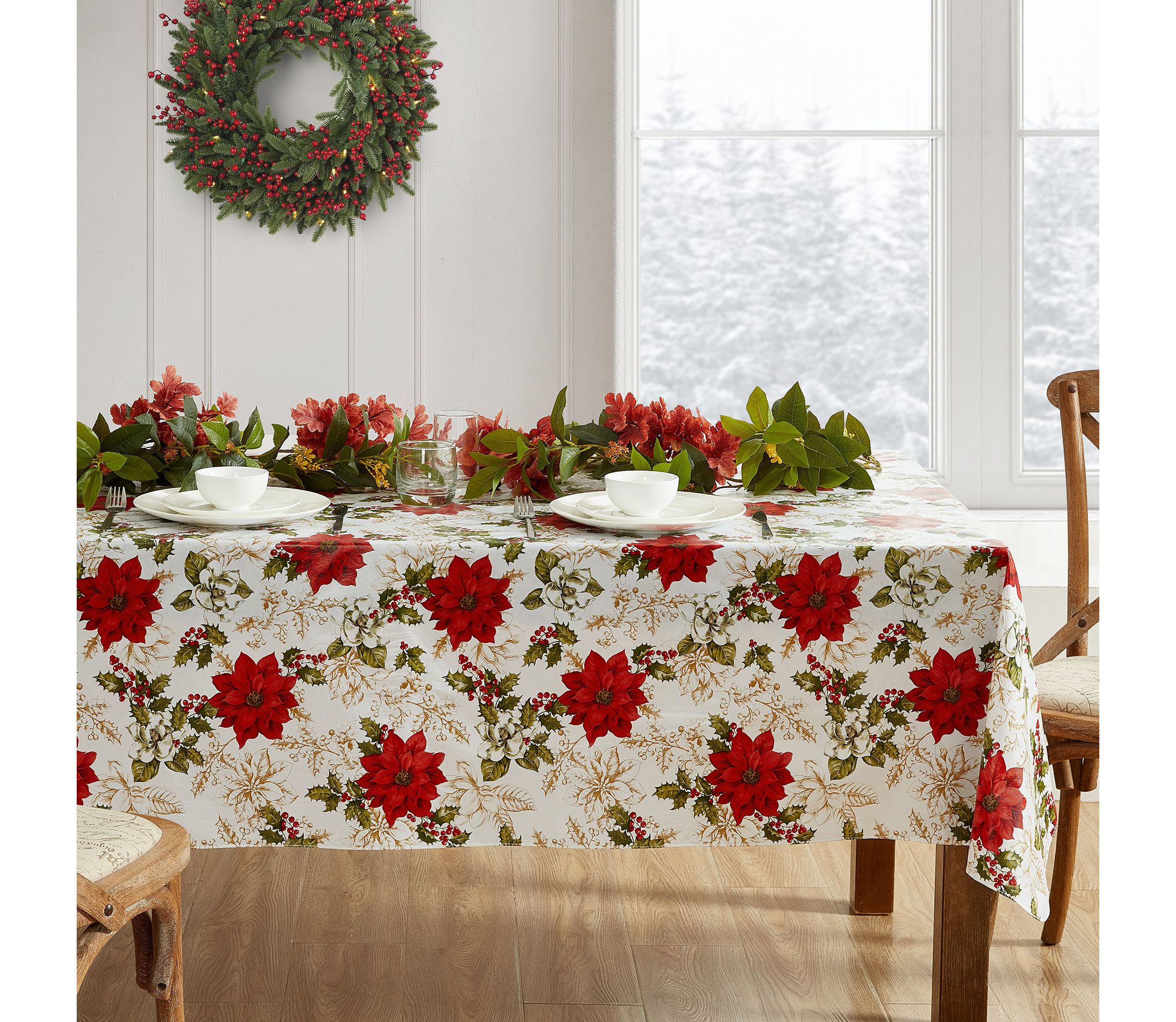 Poinsettia Grace Vinyl Tablecloth - Rectangle/Square