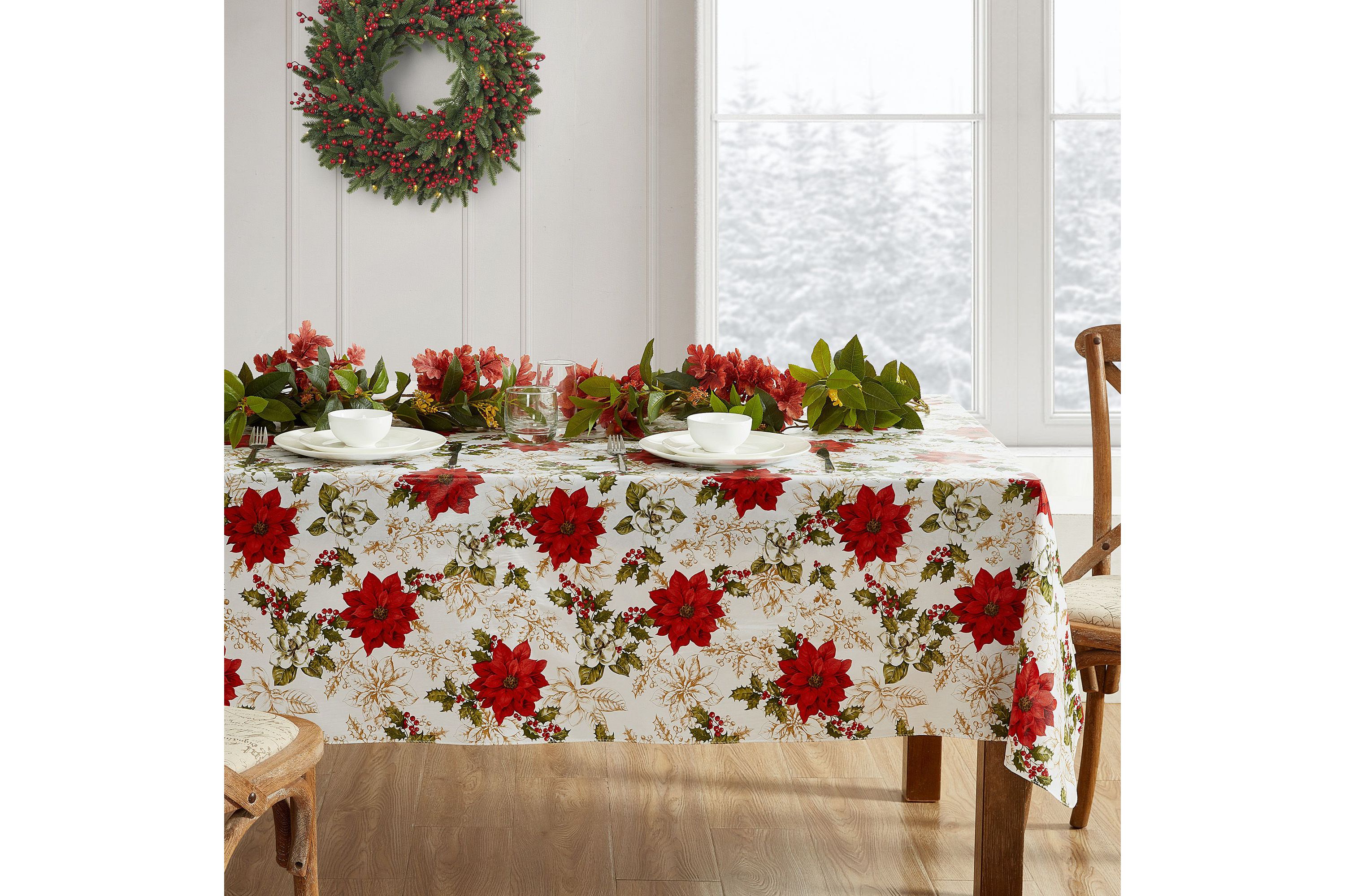 Poinsettia Grace Vinyl Tablecloth - Rectangle/Square