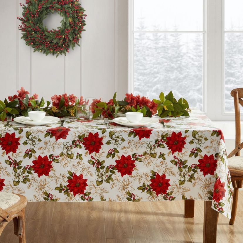 Poinsettia Grace Vinyl Tablecloth - Rectangle/Square