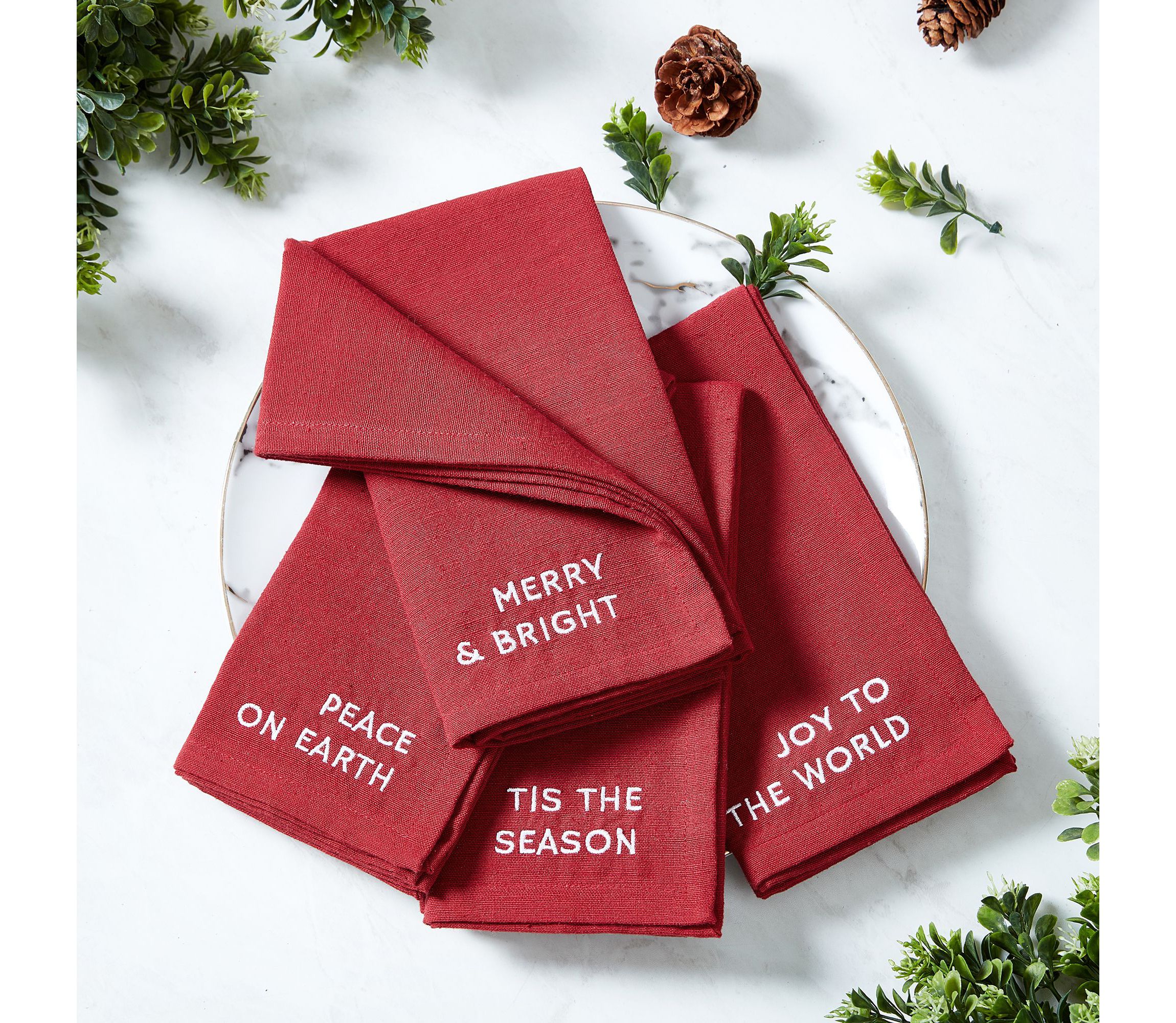 Joyful Sentiment Embroidered Napkins, Set of 4