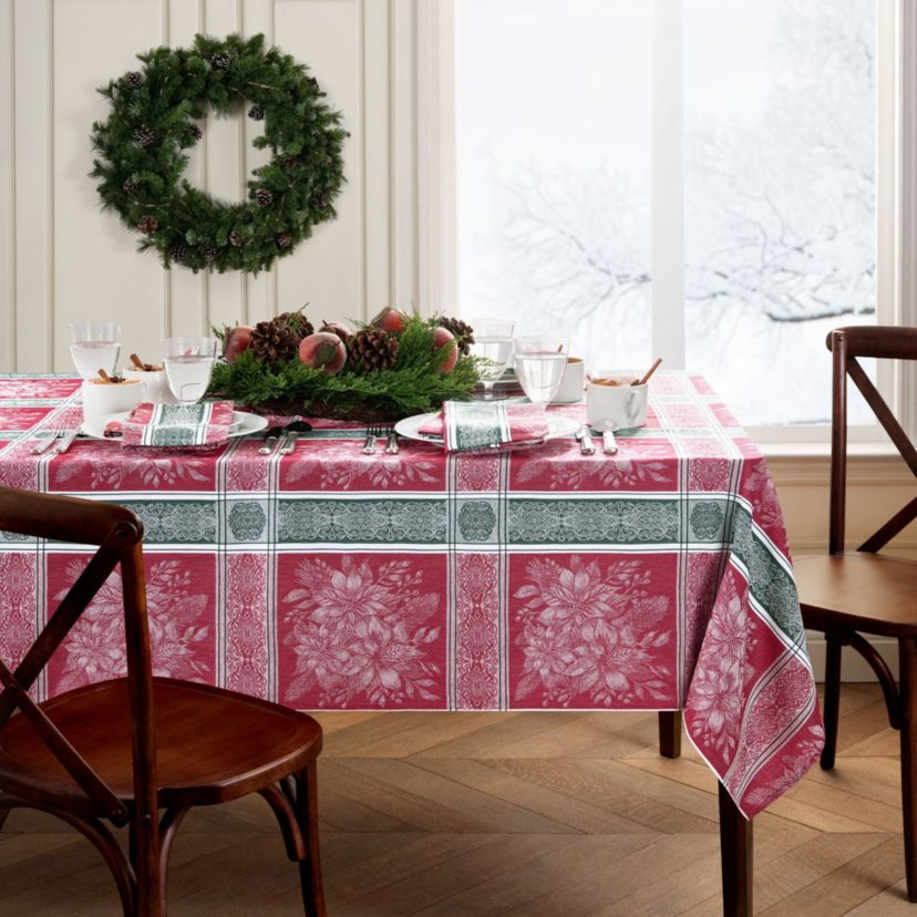 Poinsettia Plaid Jacquard Rectangular Tablecloth