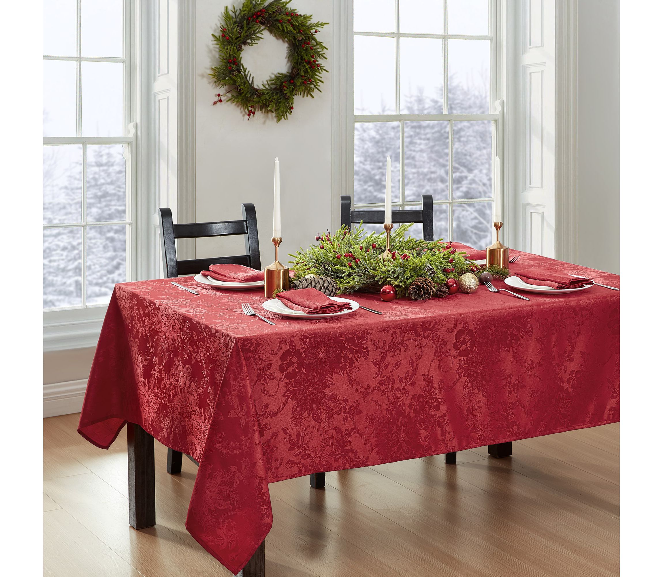 Poinsettia Elegance Jacquard Holiday Square/Rectangle Tablecloth