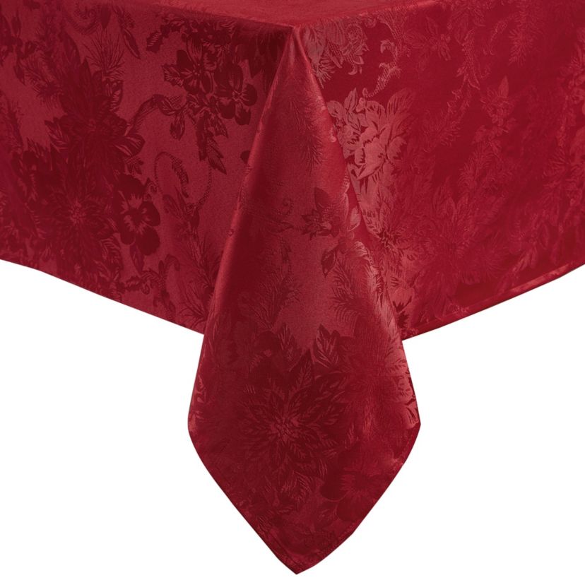 Poinsettia Elegance Jacquard Holiday Square/Rectangle Tablecloth