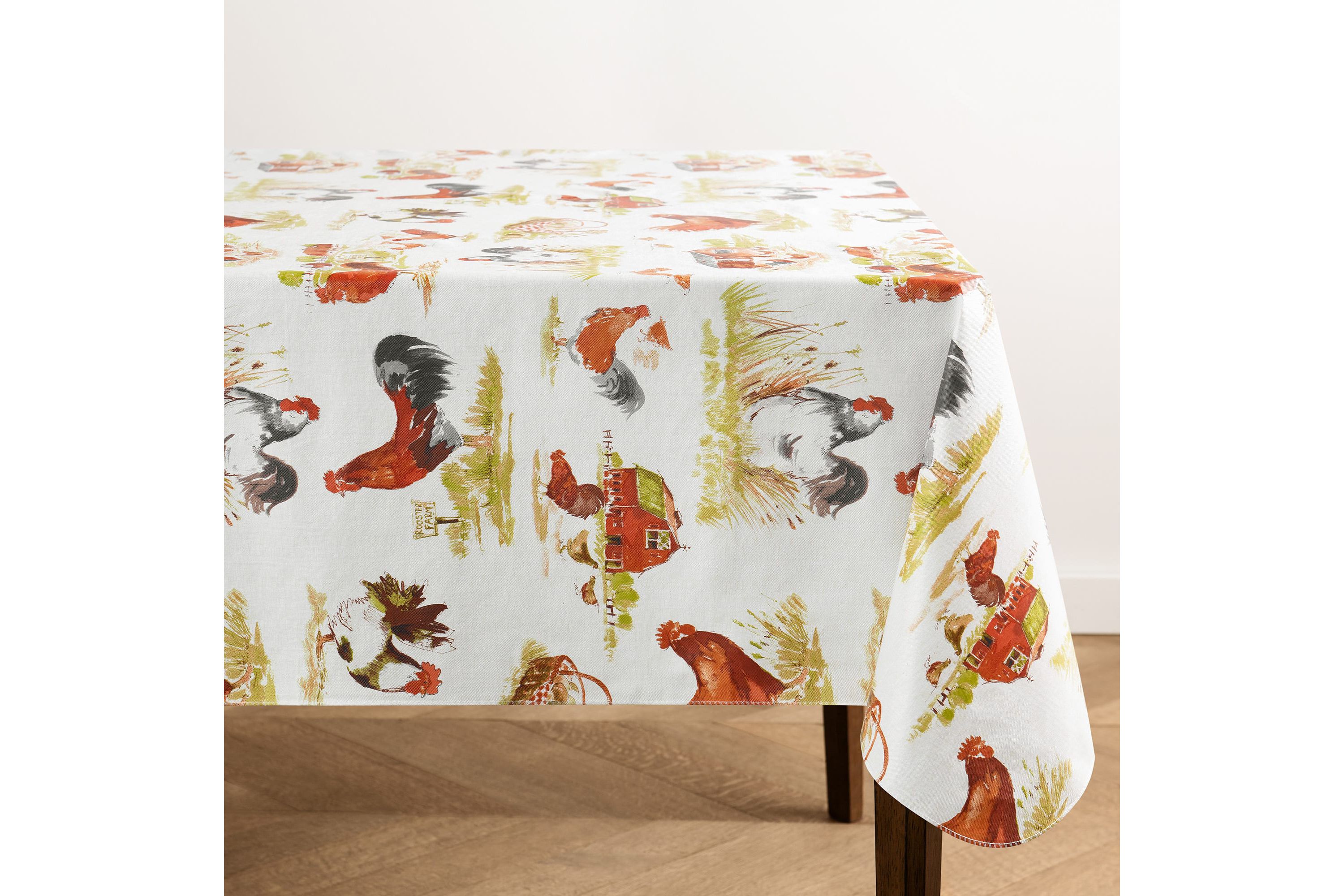 Vintage Rooster Farm Printed Vinyl Indoor/Outdoor Tablecloth - Rectangle/Square