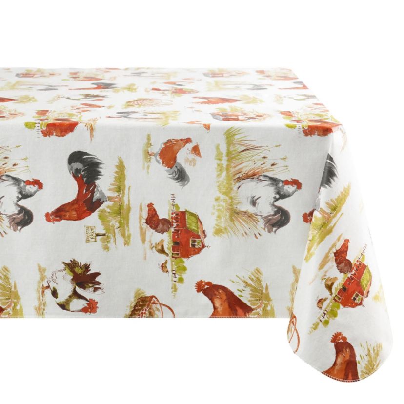 Vintage Rooster Farm Printed Vinyl Indoor/Outdoor Tablecloth - Rectangle/Square