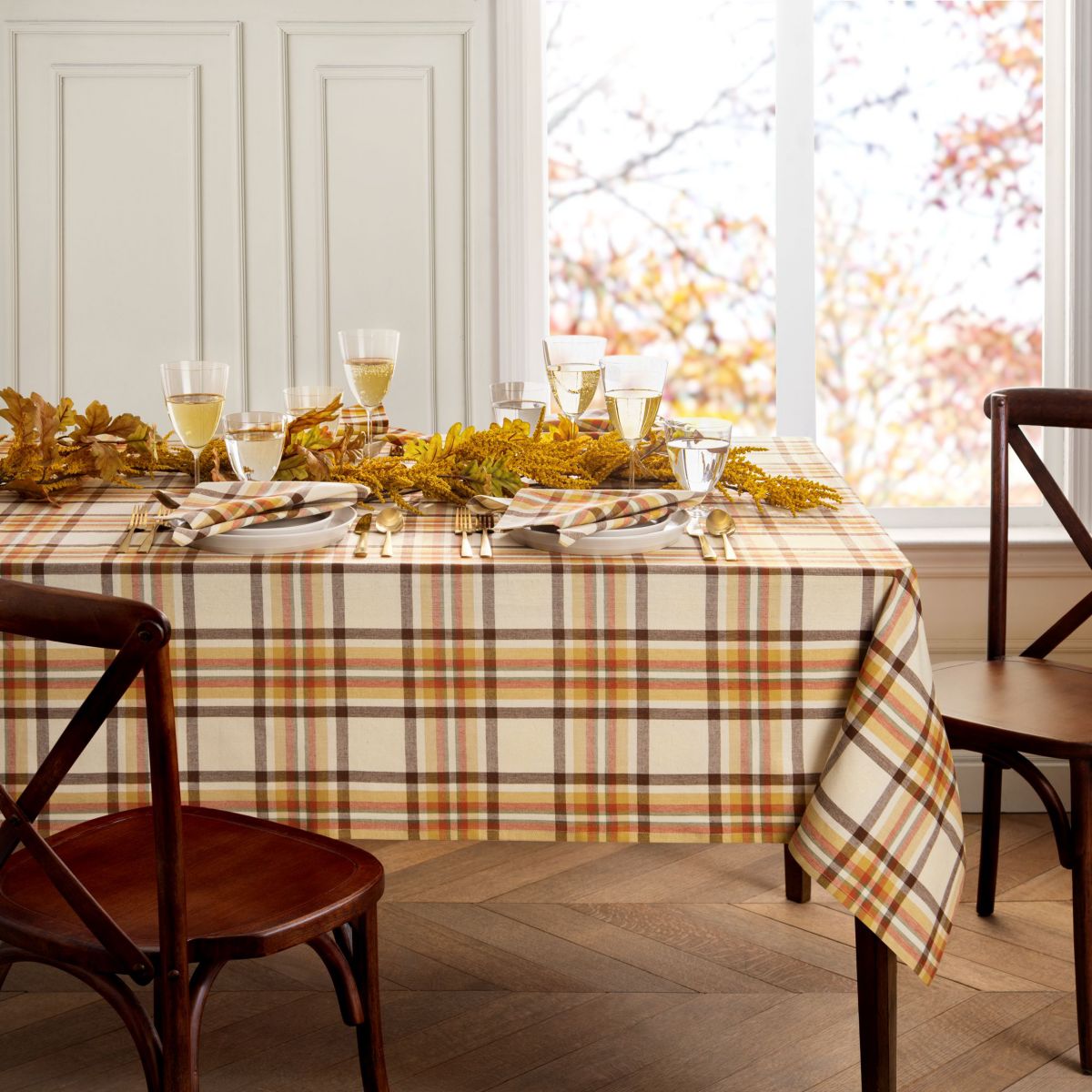 Russet Harvest Woven Plaid Rectangular Tablecloth