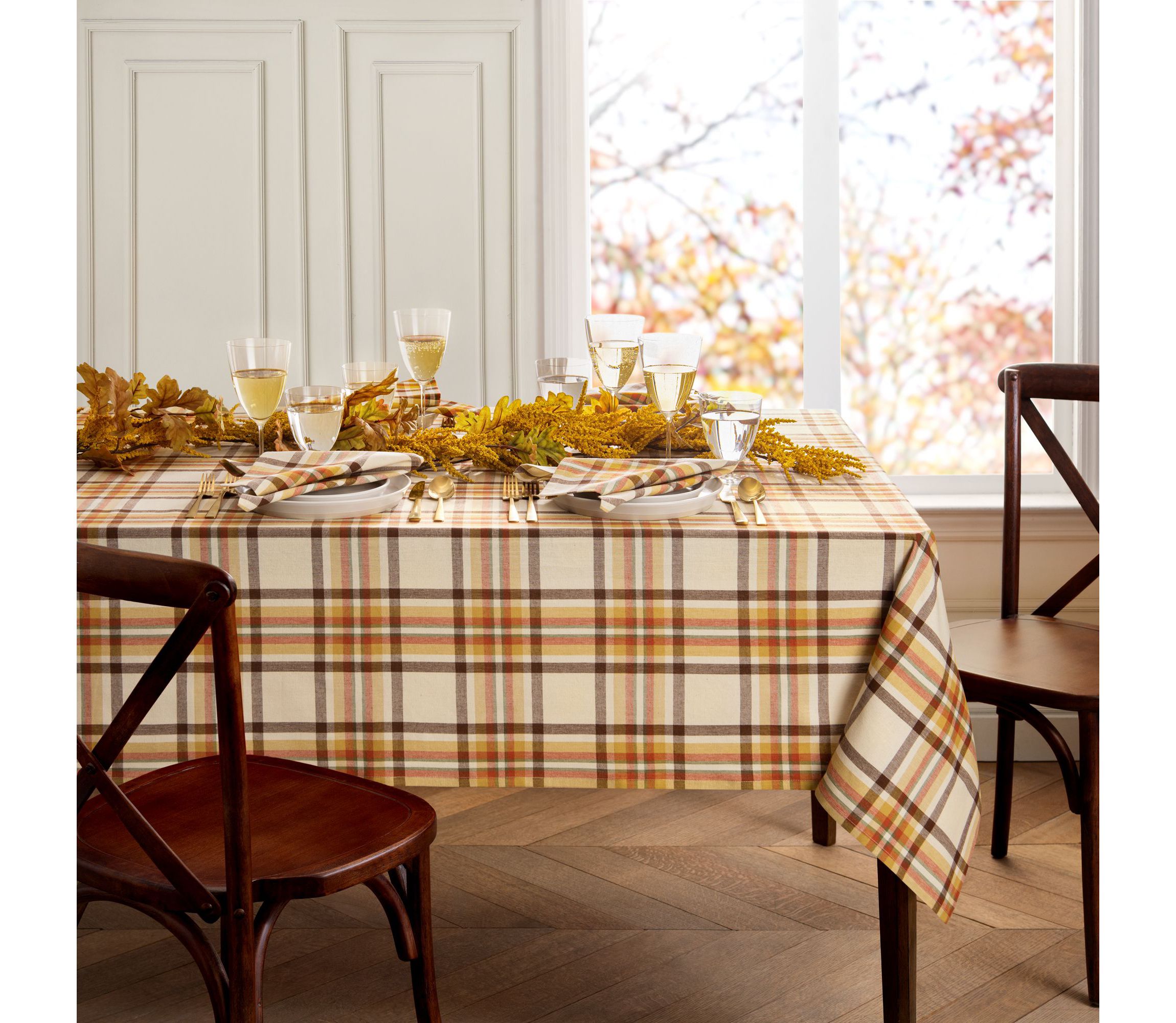 Russet Harvest Woven Plaid Rectangular Tablecloth