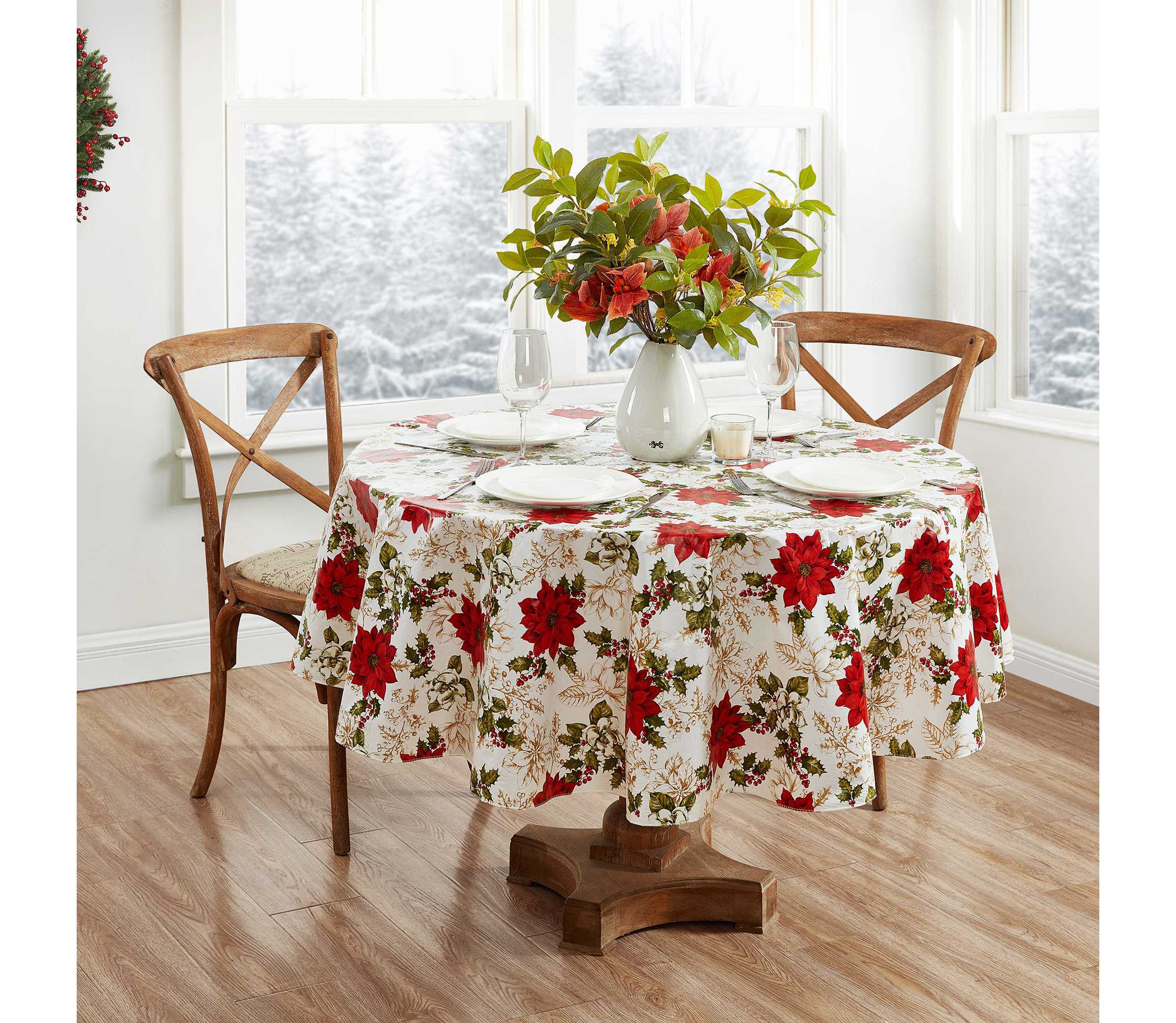 Poinsettia Grace Vinyl Tablecloth