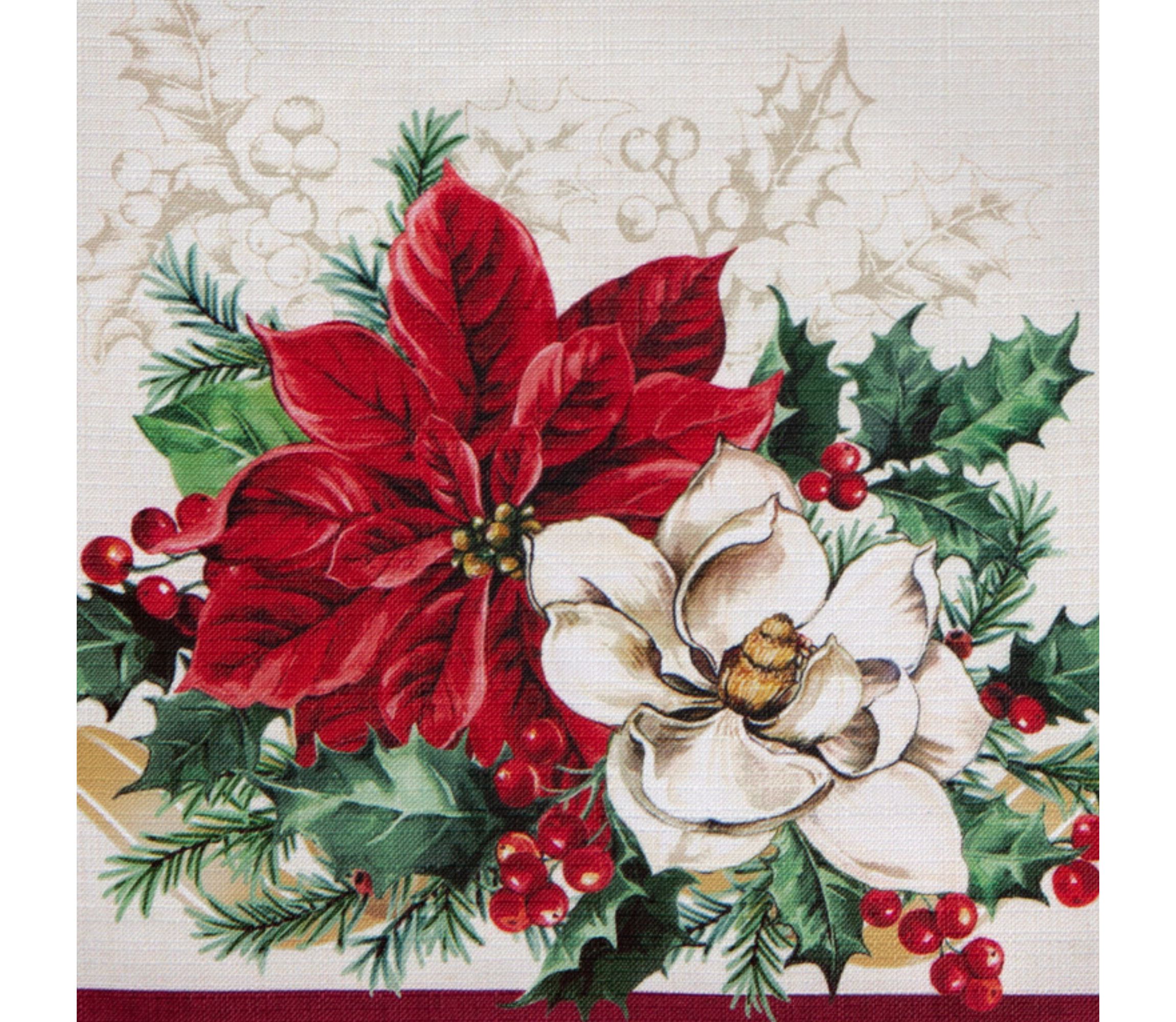 Poinsettia Garlands Engineered Tablecloth - Round/Oval