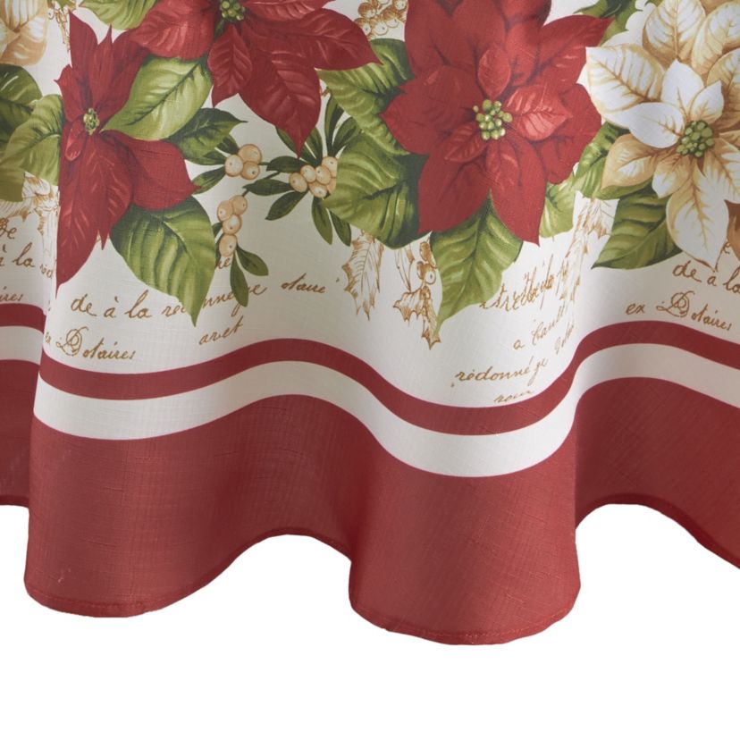 Red and White Poinsettias Tablecloth - Round/Oval