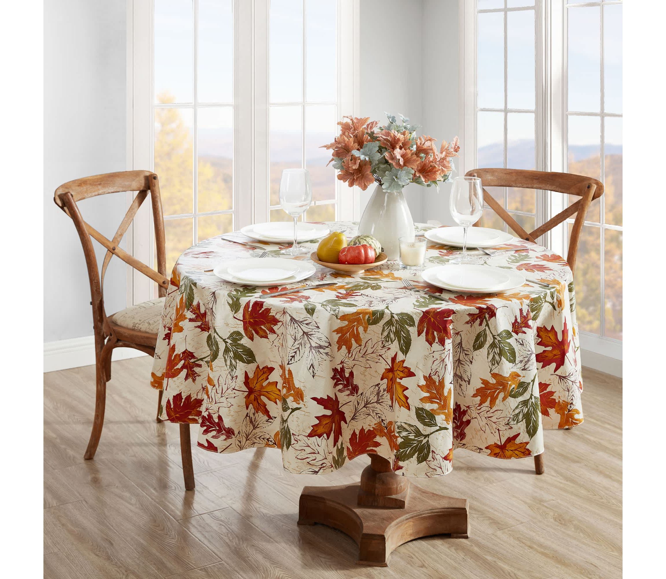 Vintage Leaves Vinyl Tablecloth - Round/Oval