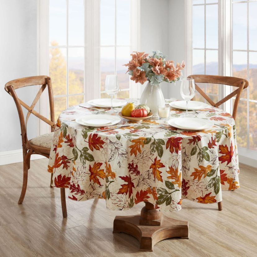 Vintage Leaves Vinyl Tablecloth - Round/Oval