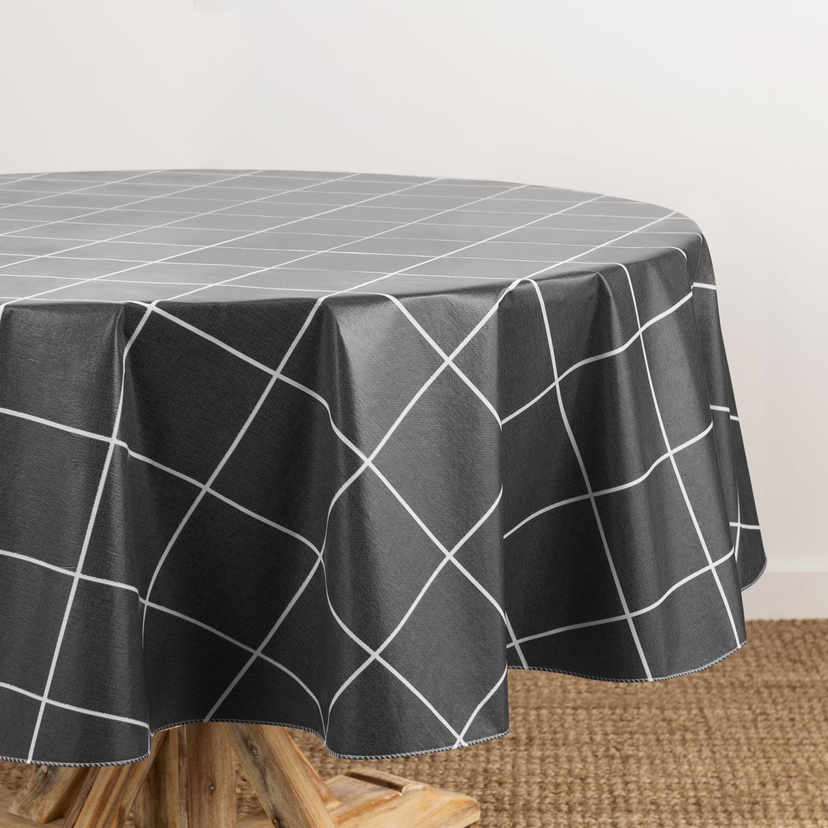 Windowpane Plaid Grid Printed Vinyl Indoor/Outdoor Tablecloth - Round/Oval