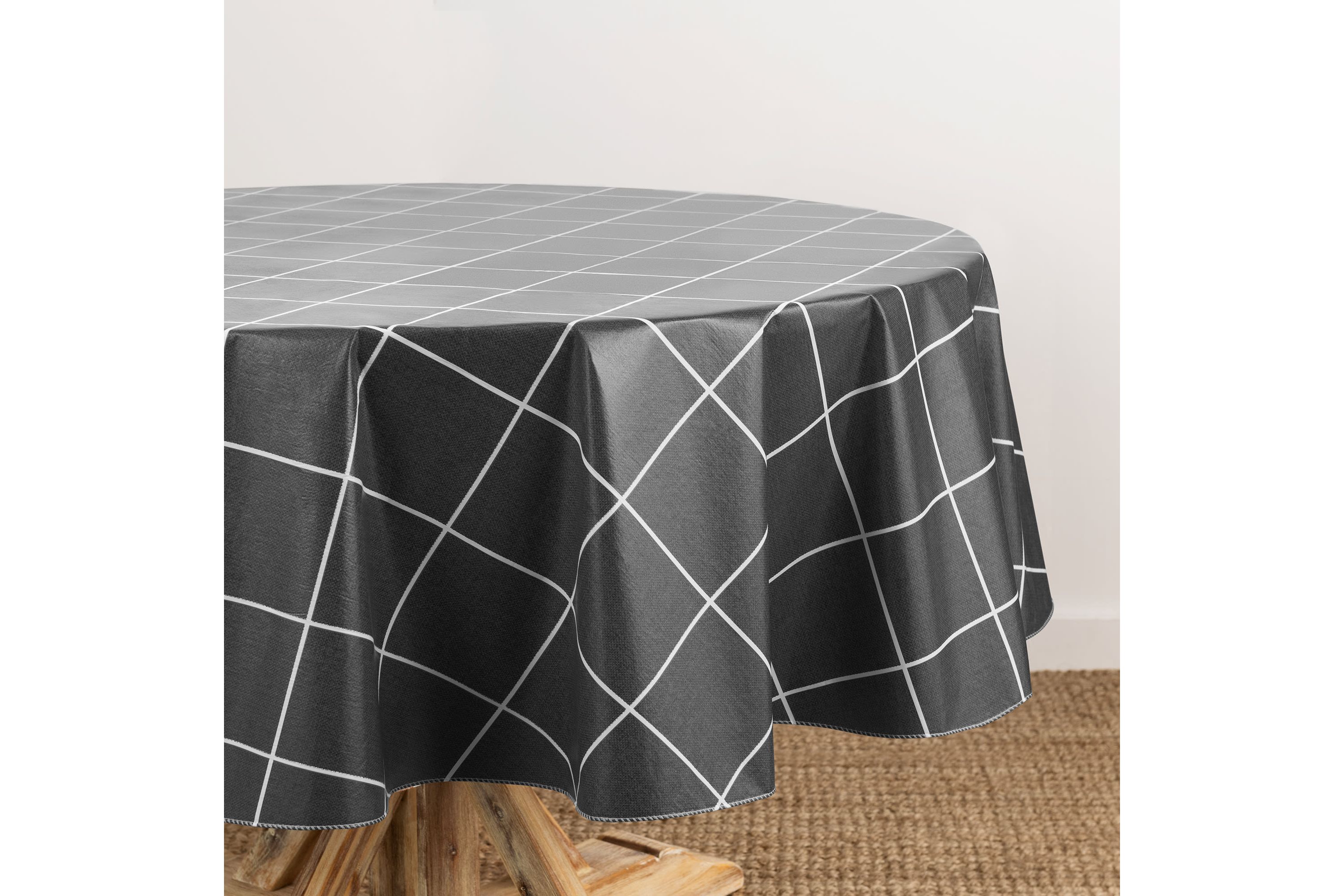 Windowpane Plaid Grid Printed Vinyl Indoor/Outdoor Tablecloth - Round/Oval