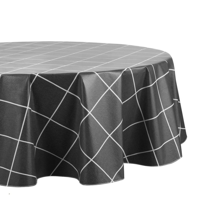 Windowpane Plaid Grid Printed Vinyl Indoor/Outdoor Tablecloth - Round/Oval