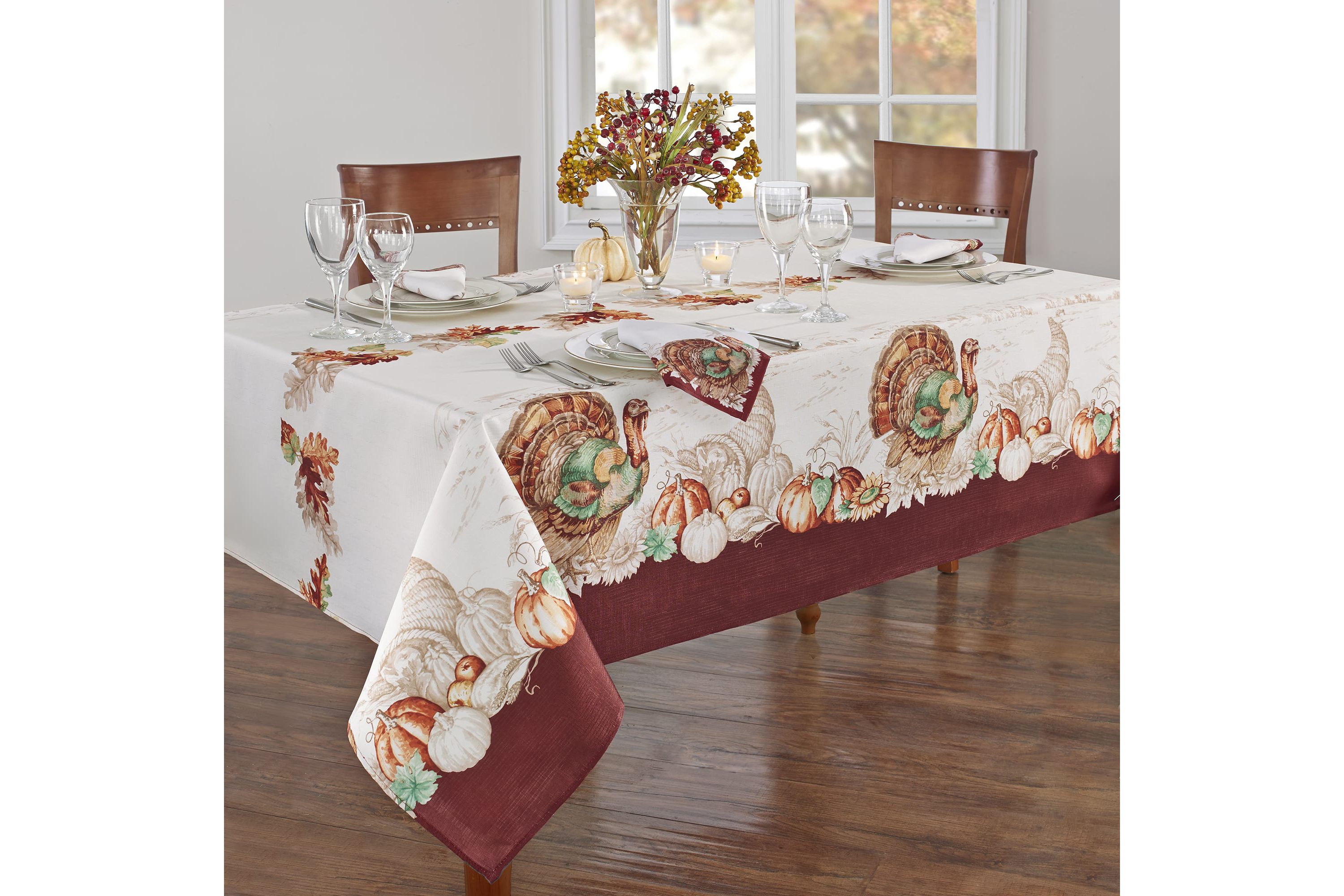 Holiday Turkey Bordered Fall Tablecloth - Rectangle/Square