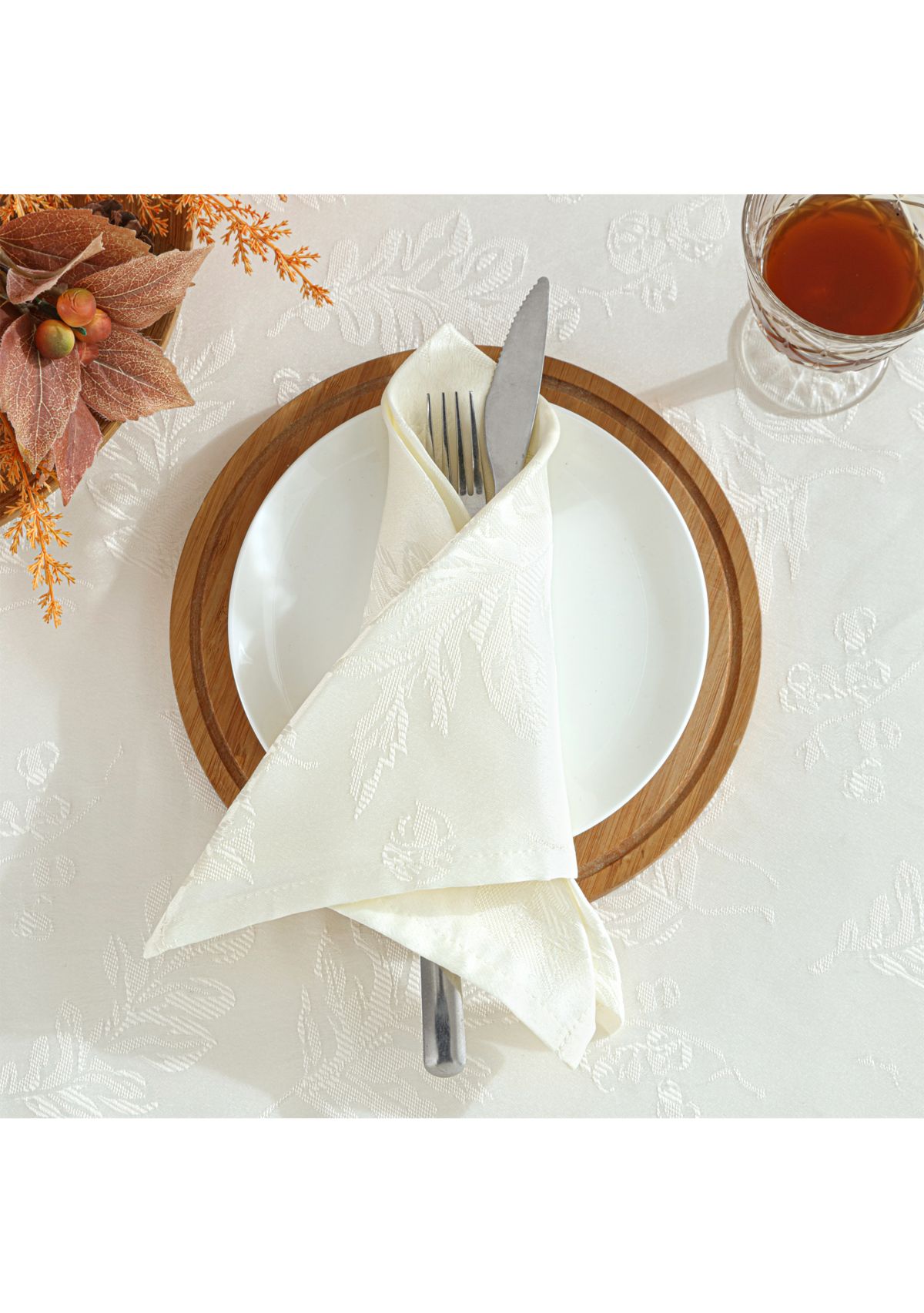Elegant Woven Leaves Jacquard Damask Napkin, Set of 8