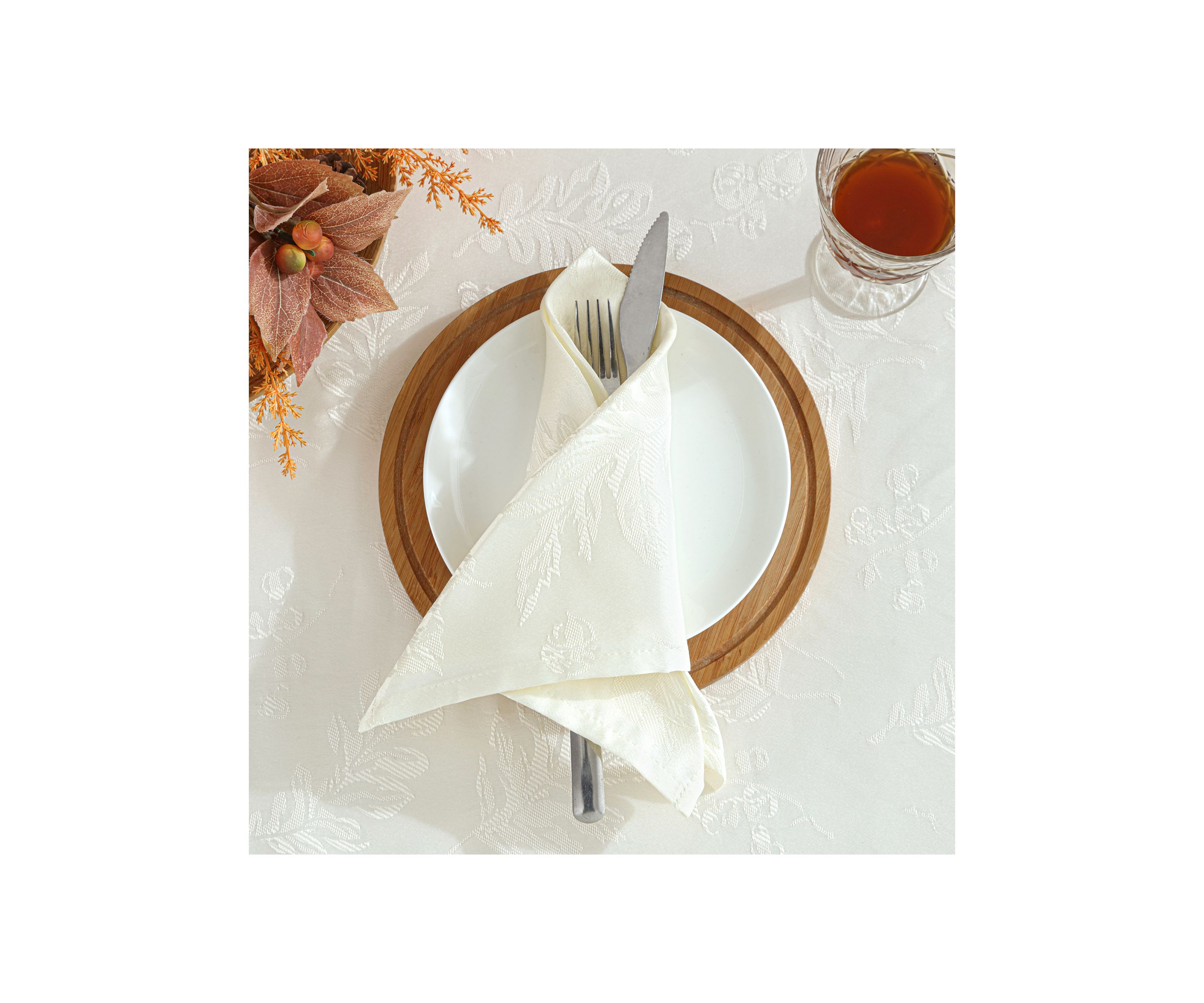 Elegant Woven Leaves Jacquard Damask Napkin, Set of 8