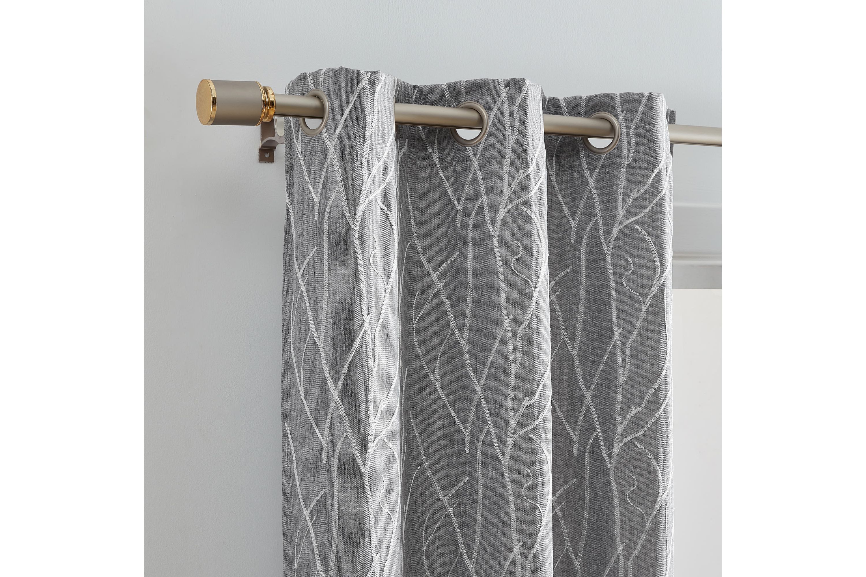 Sterling Branch Motif Embroidered Blackout Window Curtain Panel, Set of 2