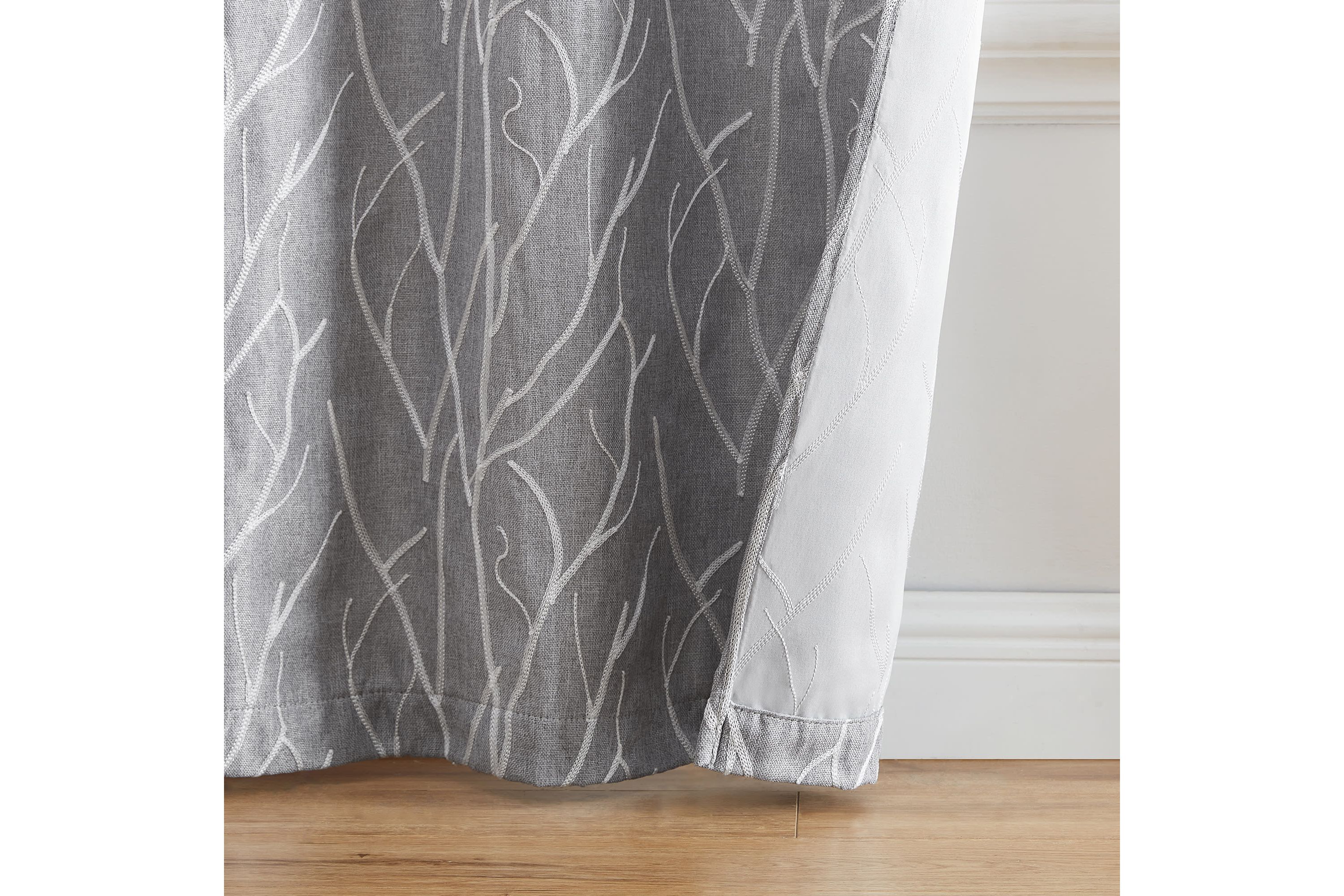 Sterling Branch Motif Embroidered Blackout Window Curtain Panel, Set of 2