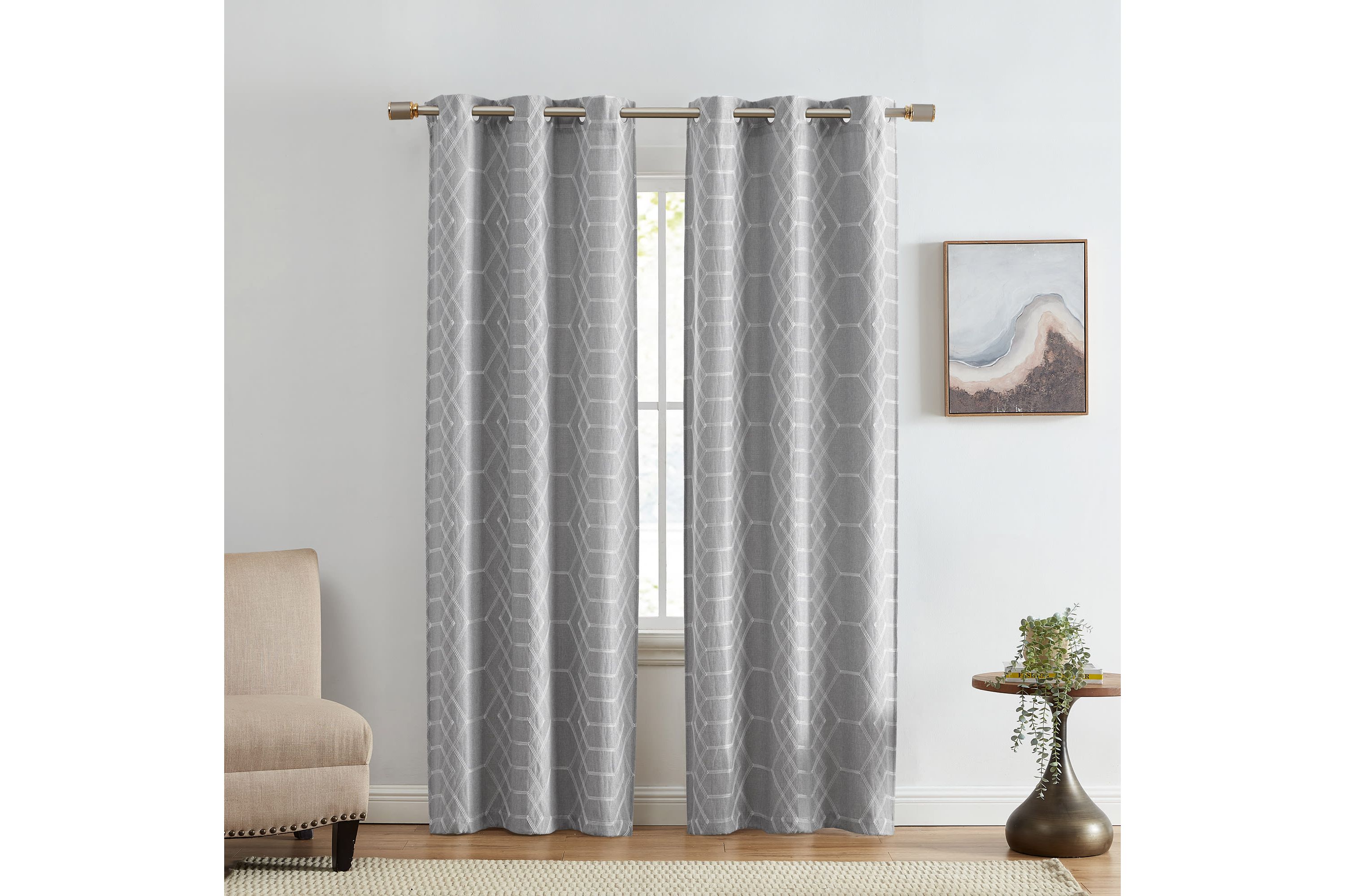 Kendal Geometric Embroidered Blackout Window Curtain Panel, Set of 2