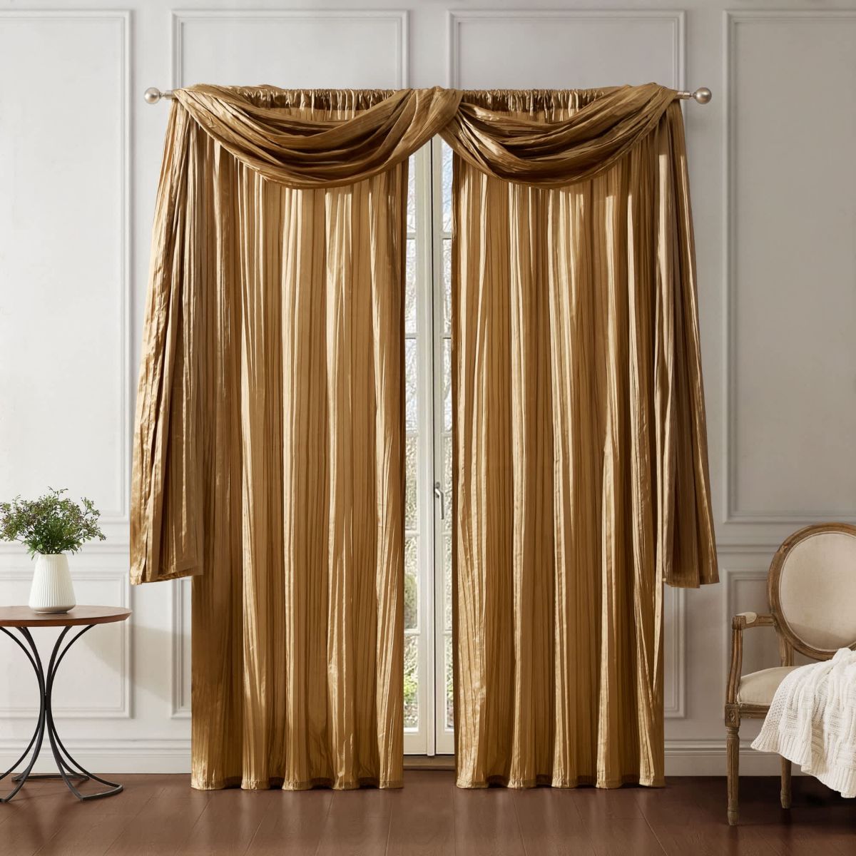 Athena Faux Silk Window Curtain and Scarf Set