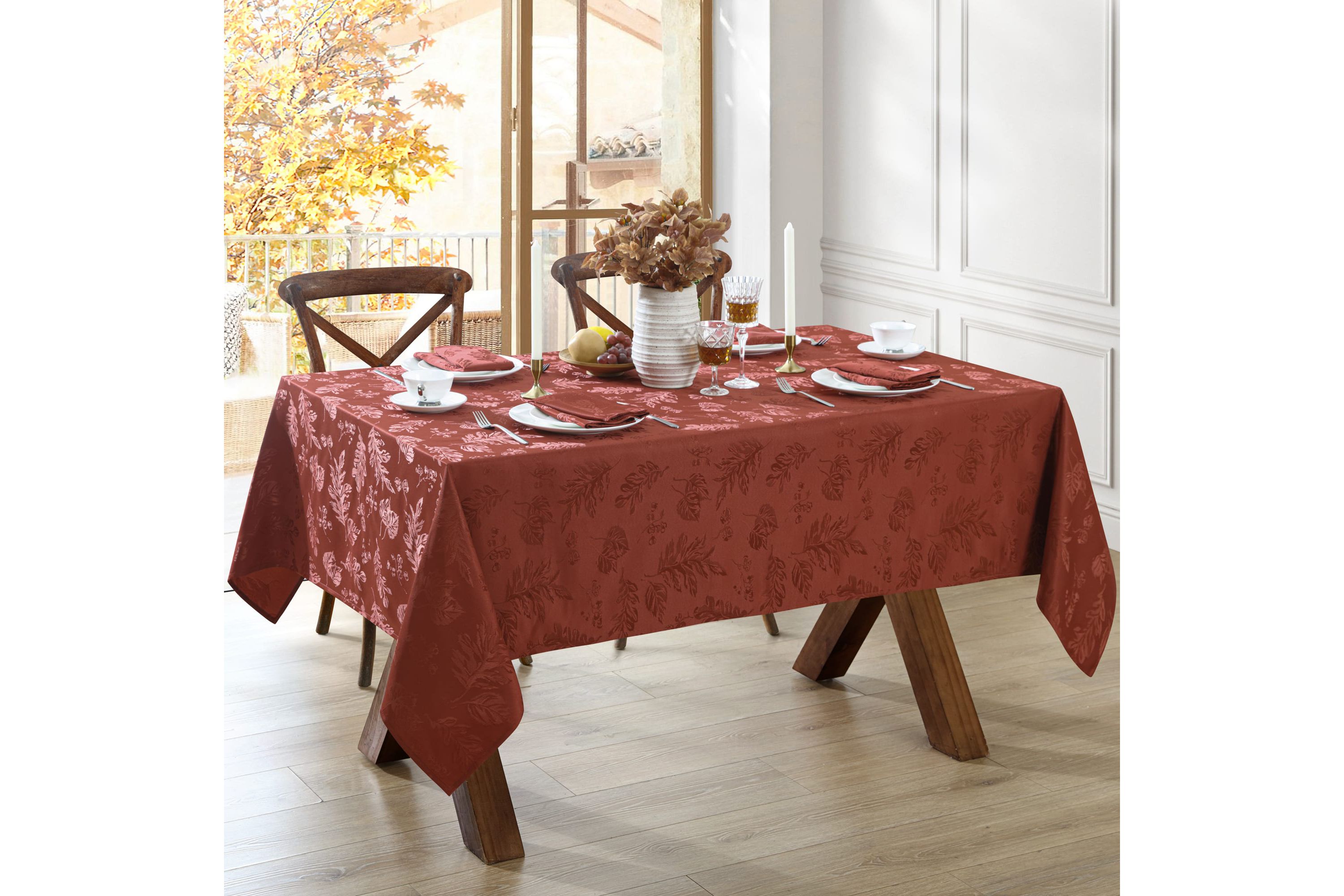 Elegant Woven Leaves Jacquard Damask Tablecloth - Rectangle/Square