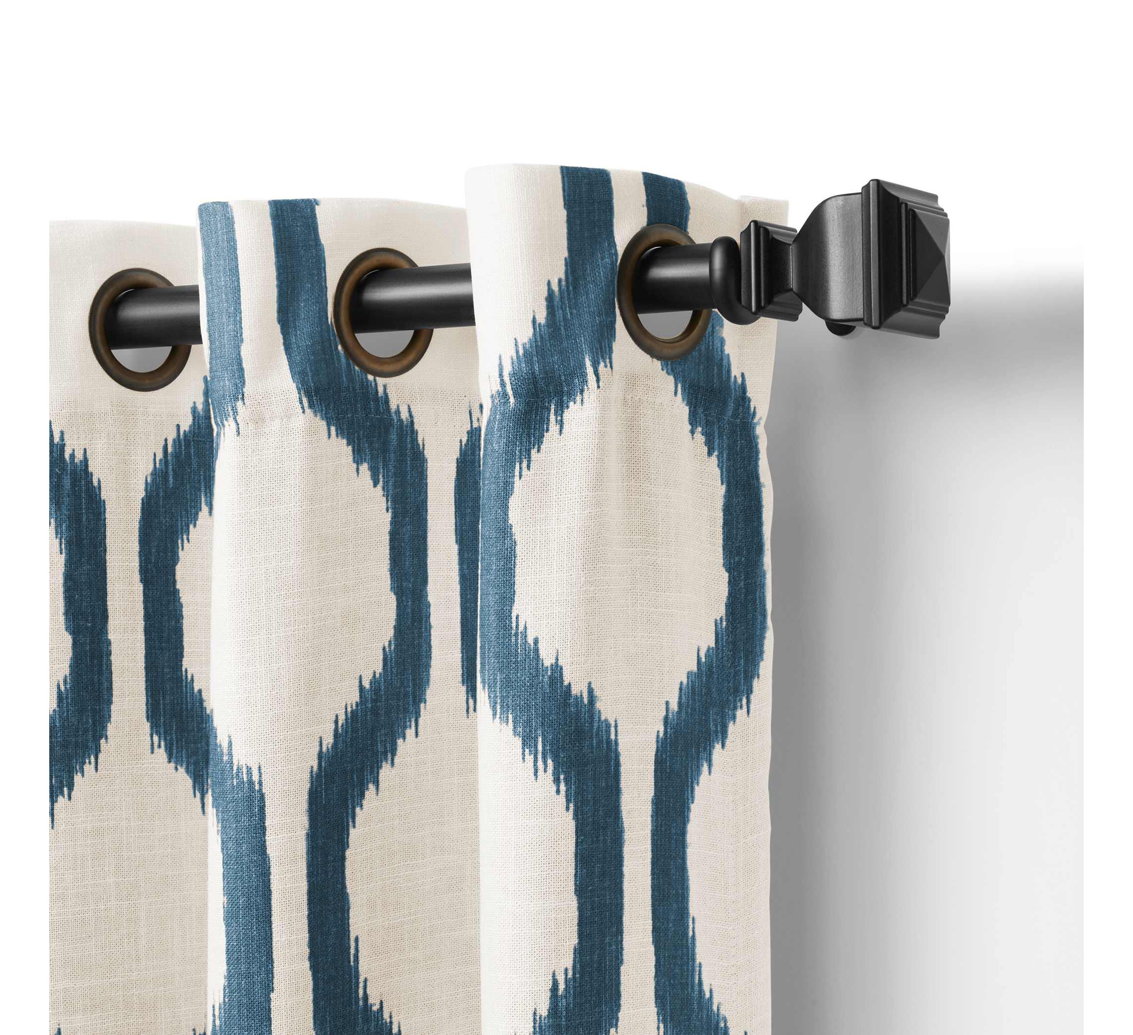 Renzo Ikat Geometric Linen Room Darkening Window Curtain