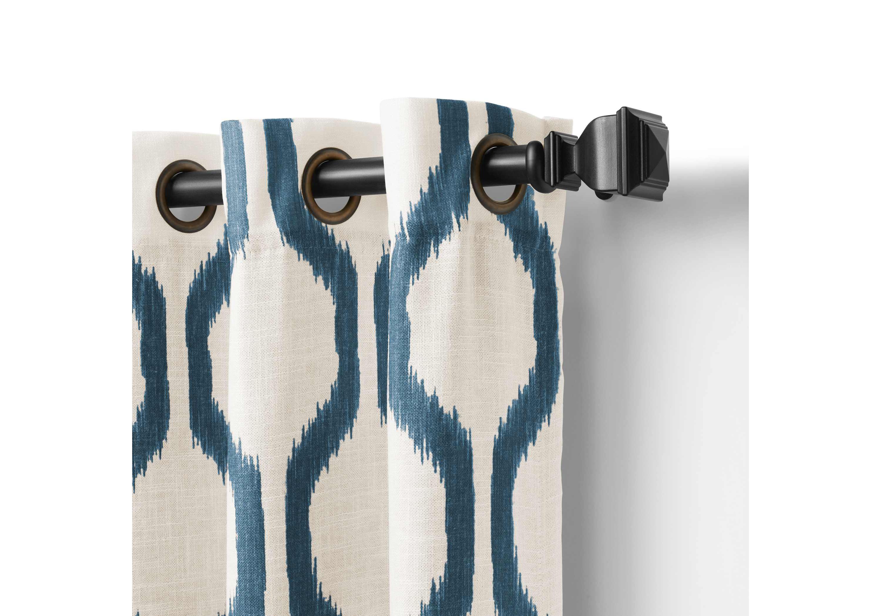 Renzo Ikat Geometric Linen Room Darkening Window Curtain