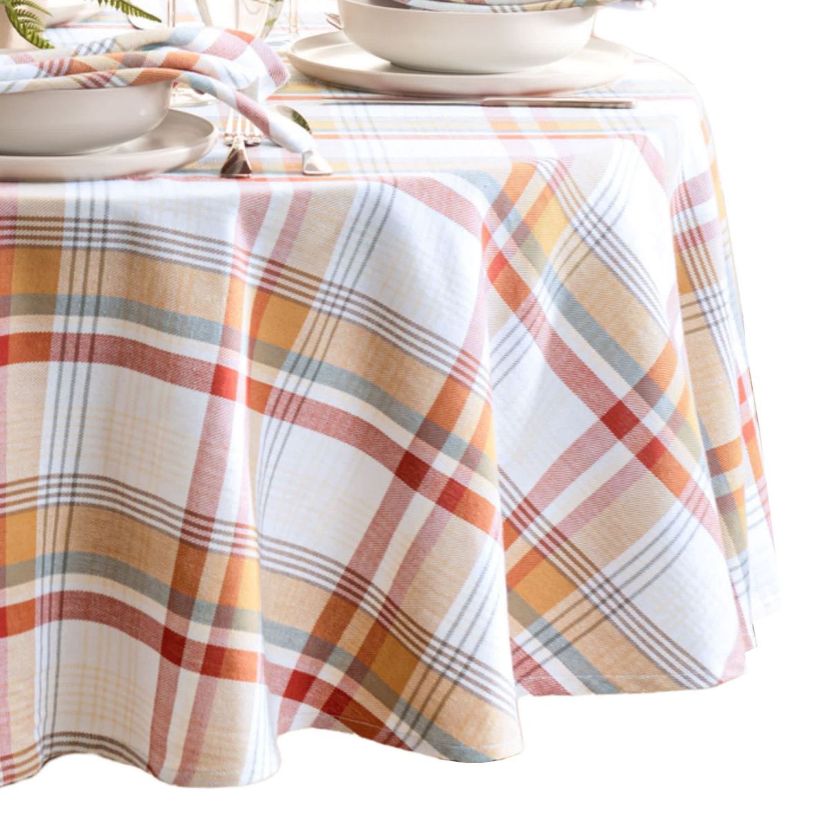 Seneca Plaid Harvest Cotton Tablecloth - Round/Oval