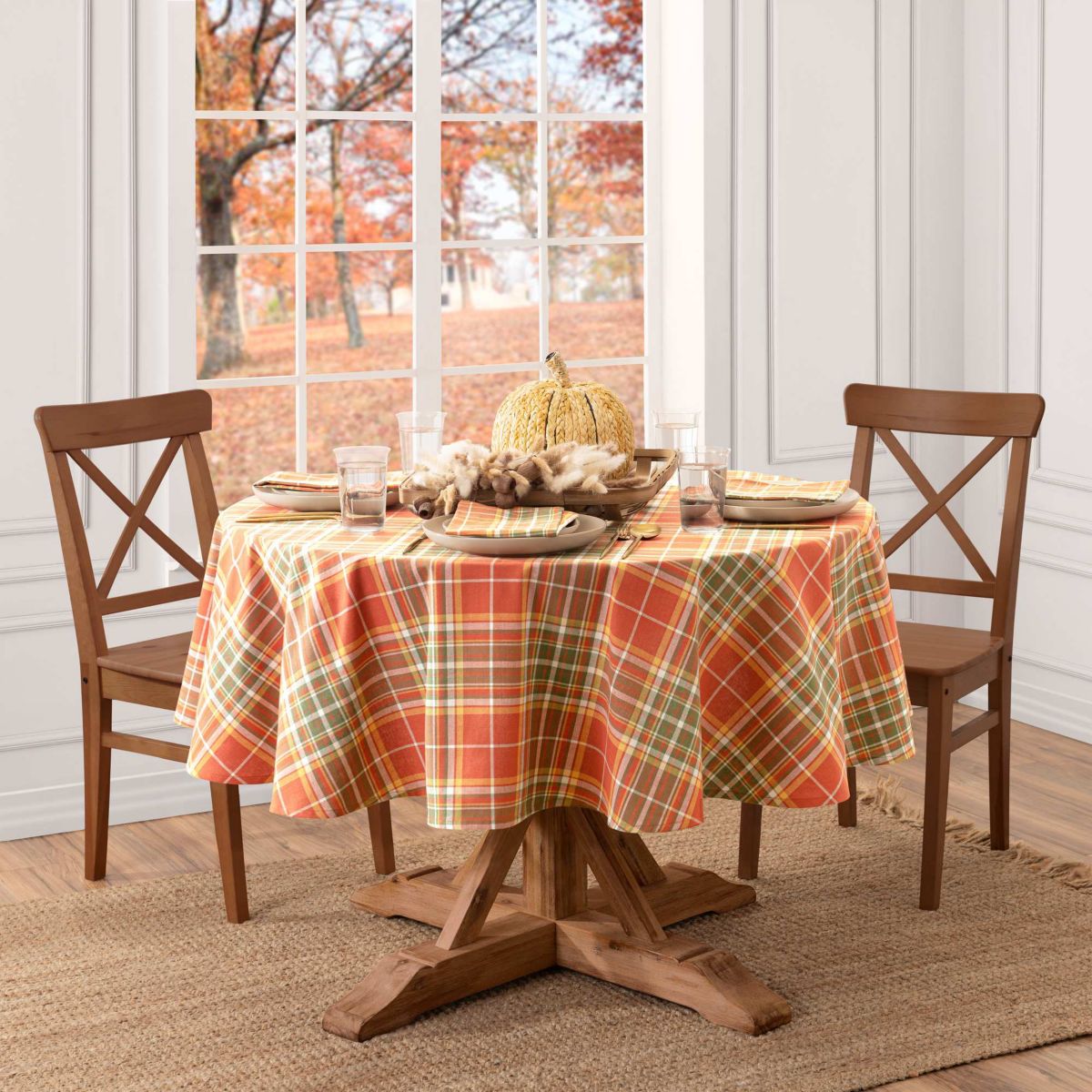 Hawley Plaid Harvest Cotton Tablecloth - Round/Oval