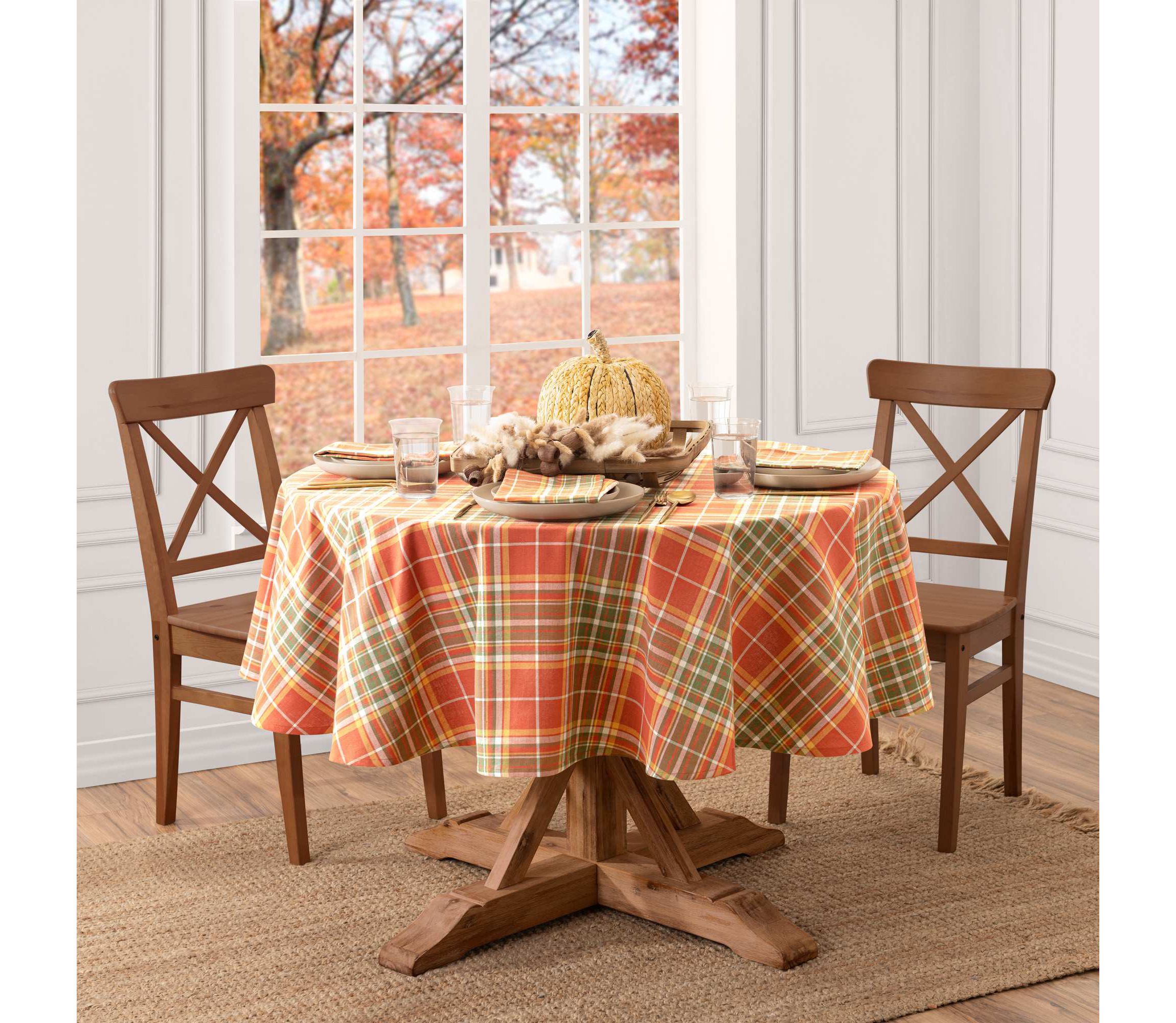 Hawley Plaid Harvest Cotton Tablecloth - Round/Oval