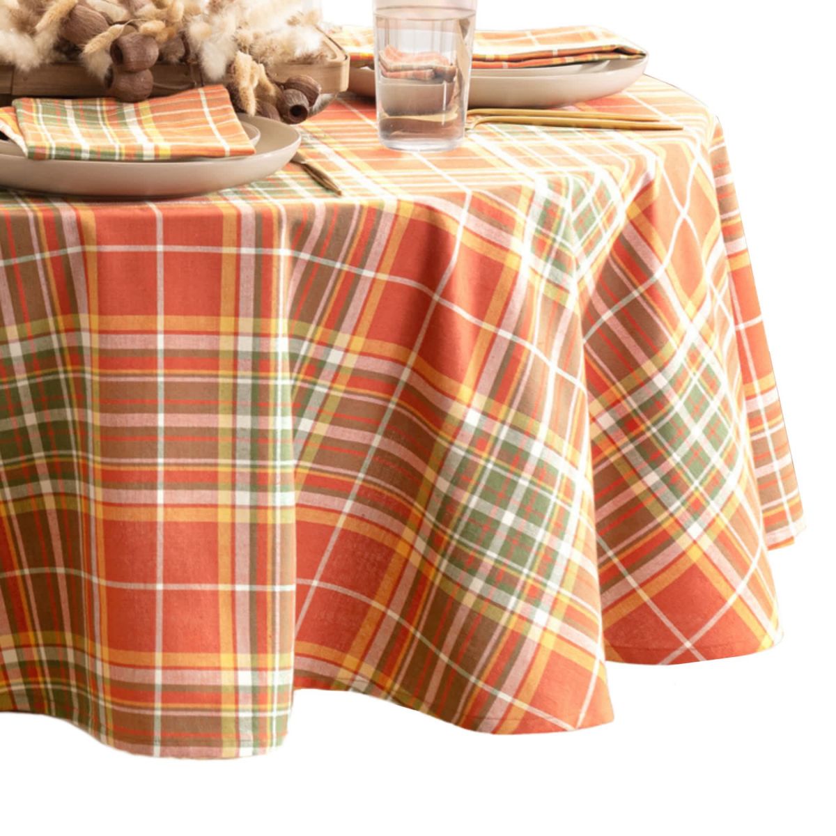 Hawley Plaid Harvest Cotton Tablecloth - Round/Oval
