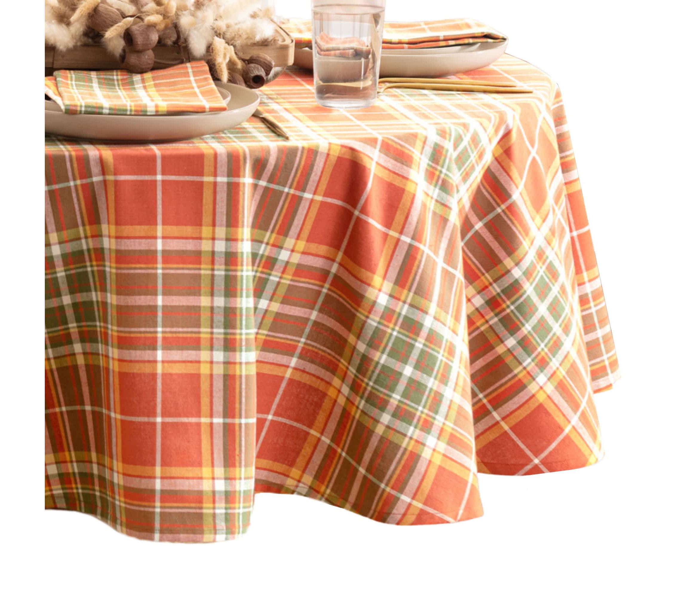 Hawley Plaid Harvest Cotton Tablecloth - Round/Oval