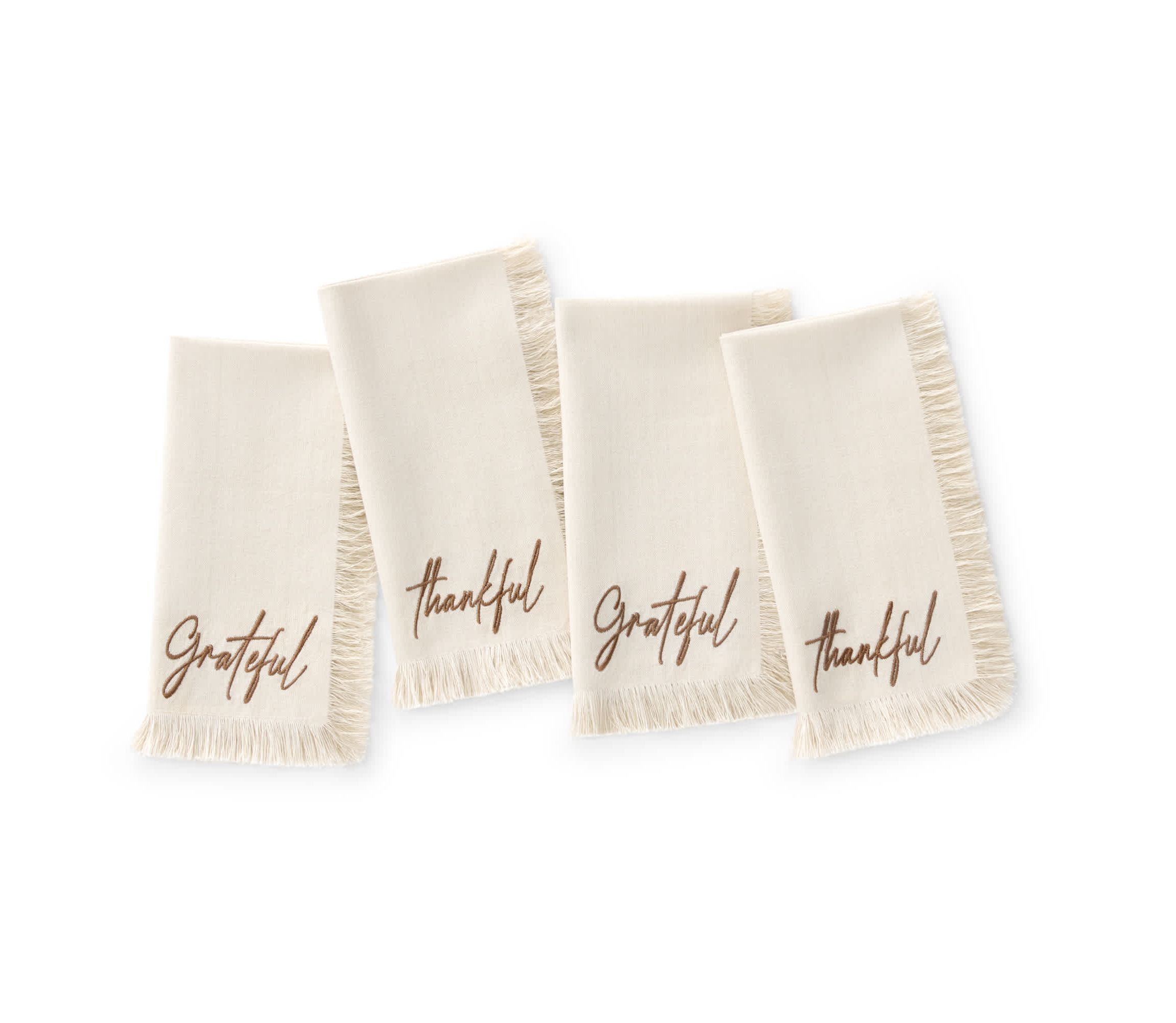 Fringed Harvest Sentiment Napkins, Set of 4