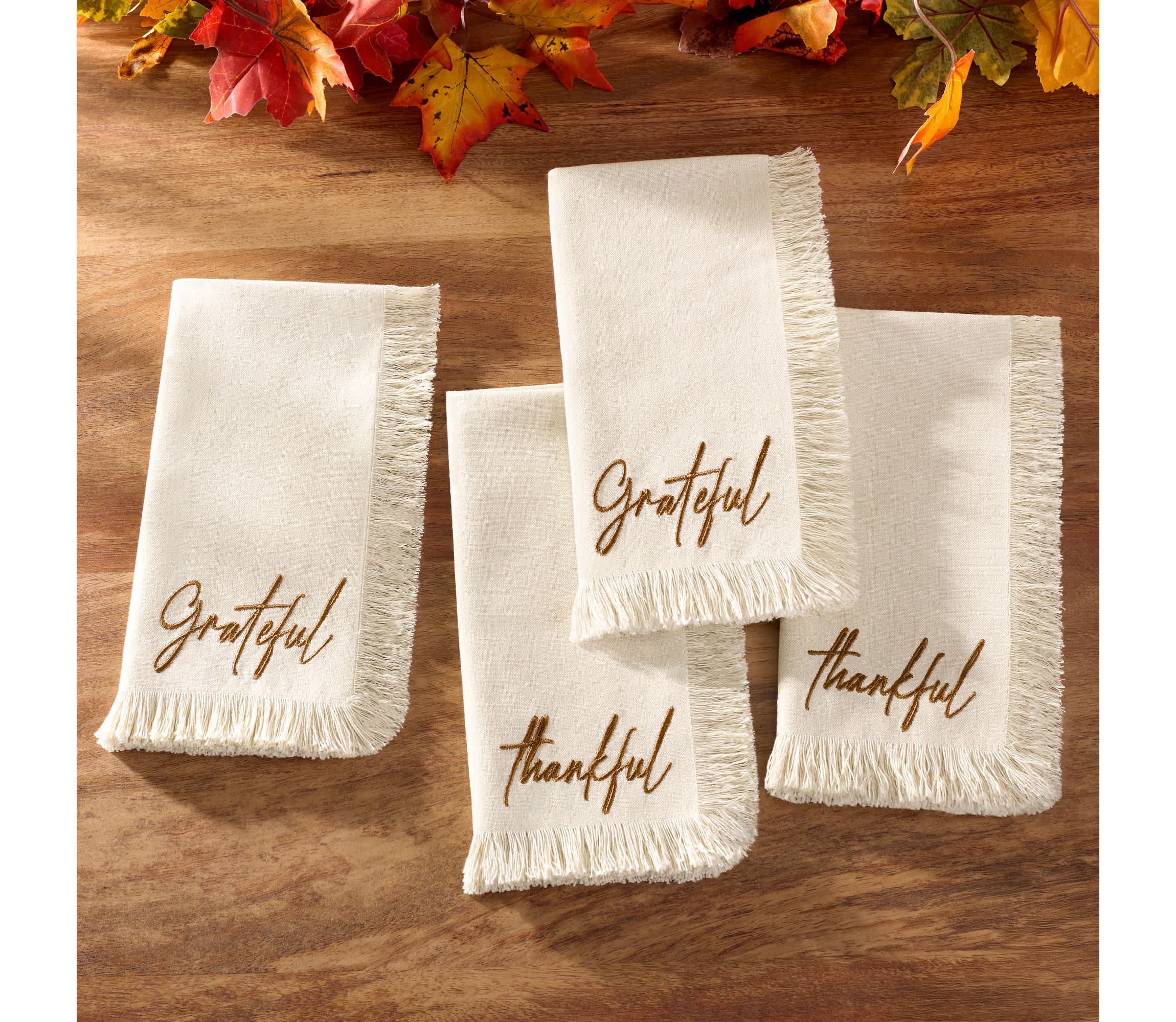 Fringed Harvest Sentiment Napkins, Set of 4