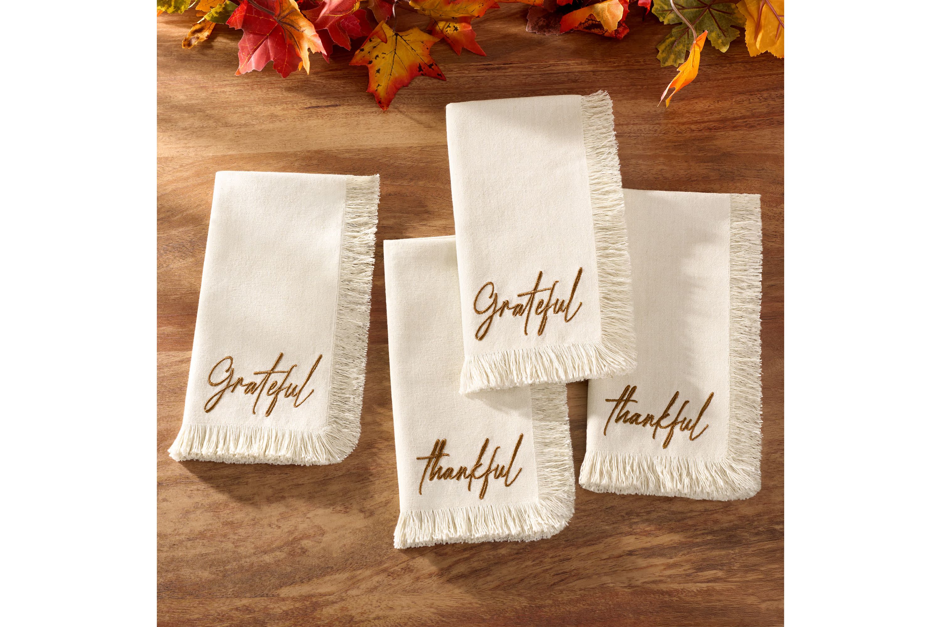 Fringed Harvest Sentiment Napkins, Set of 4