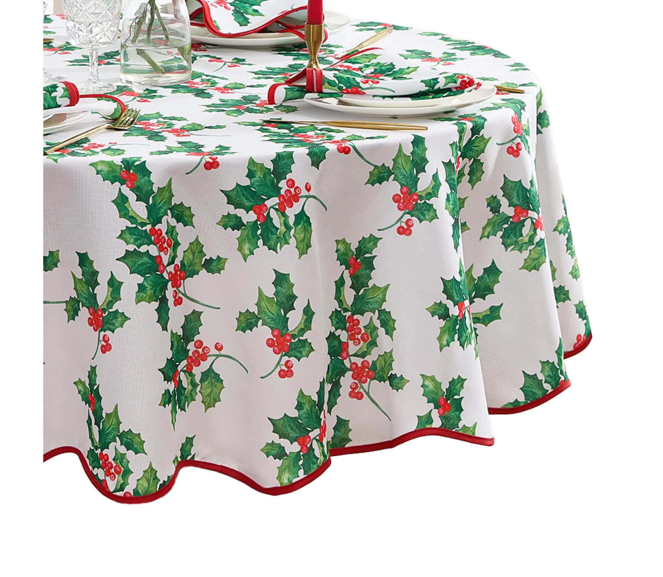 Vintage Holly Scallop Border Tablecloth - Round/Oval