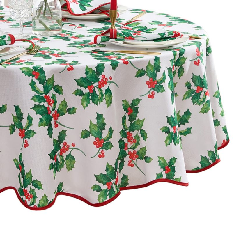 Vintage Holly Scallop Border Tablecloth - Round/Oval