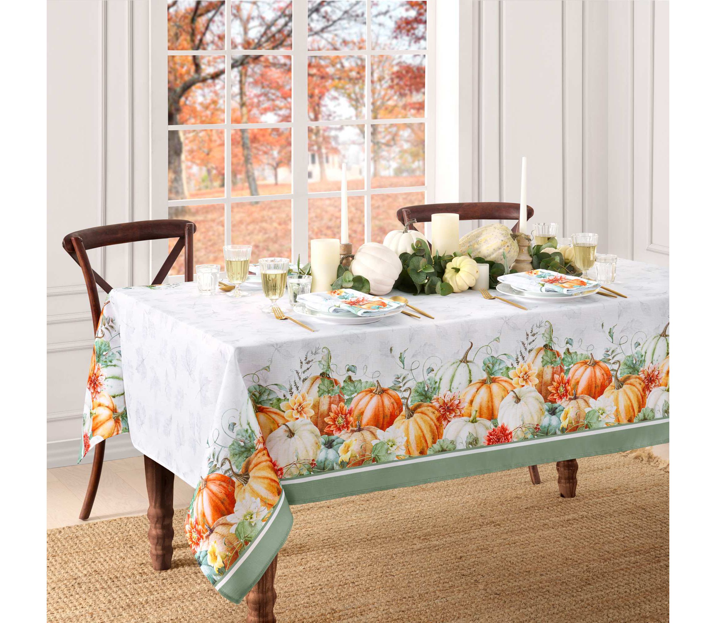 Pumpkin Harvest Vine Double Border Rectangle Tablecloth