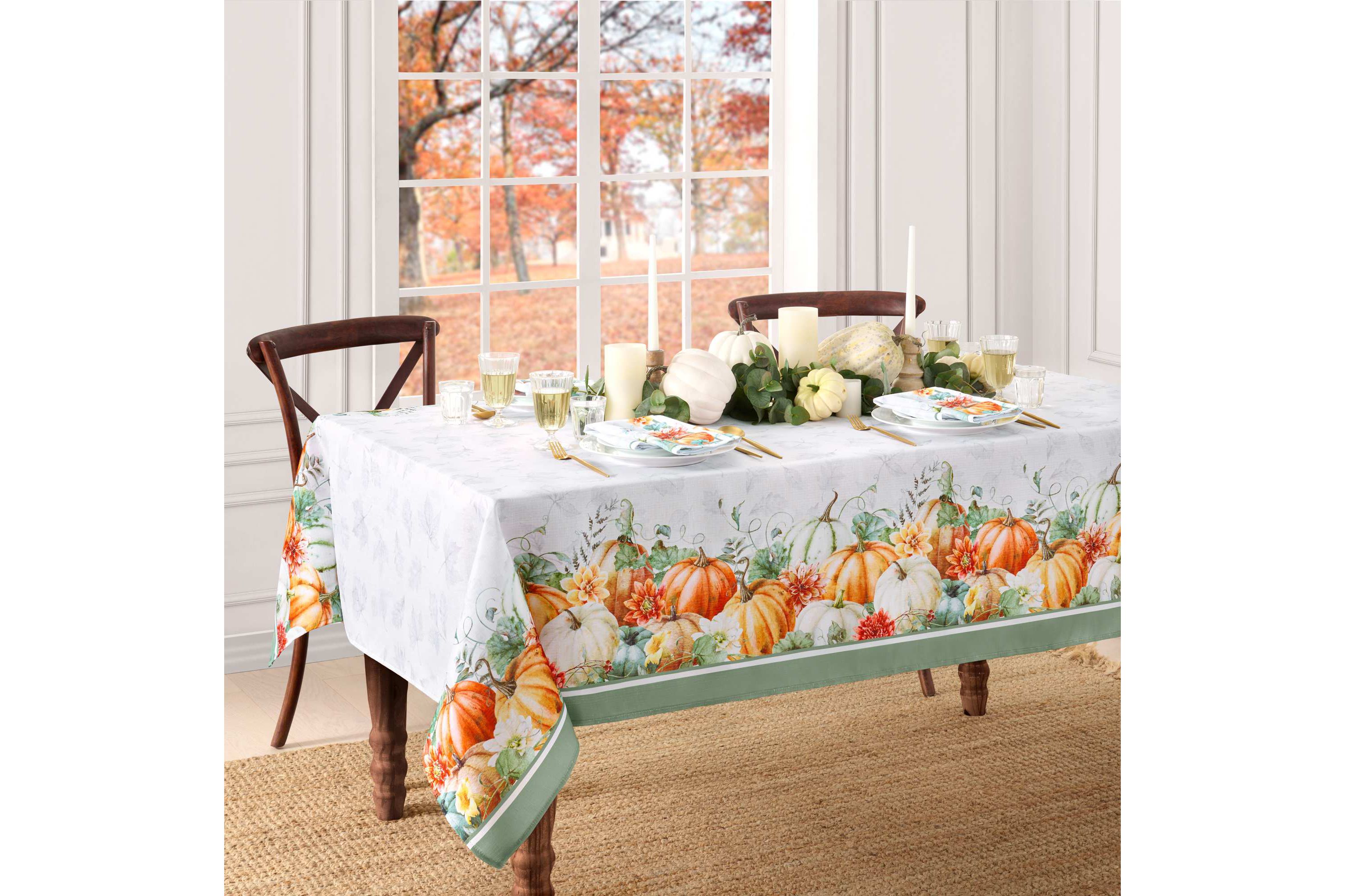Pumpkin Harvest Vine Double Border Rectangle Tablecloth