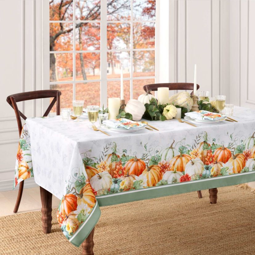 Pumpkin Harvest Vine Double Border Rectangle Tablecloth