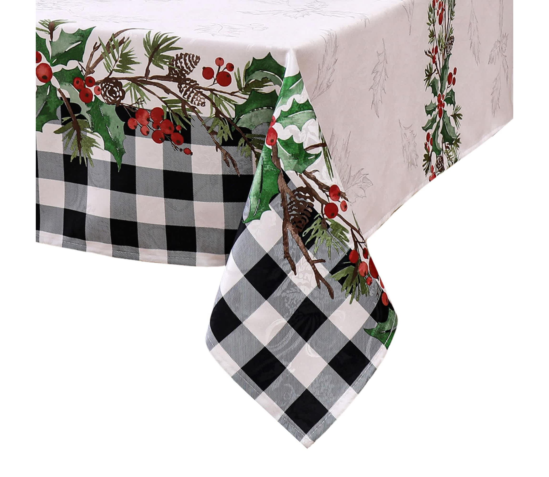 Holly Farmhouse Charm Holiday Rectangle Fabric Tablecloth