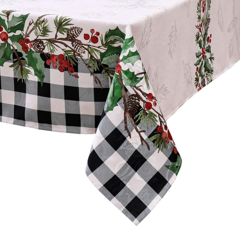 Holly Farmhouse Charm Holiday Rectangle Fabric Tablecloth
