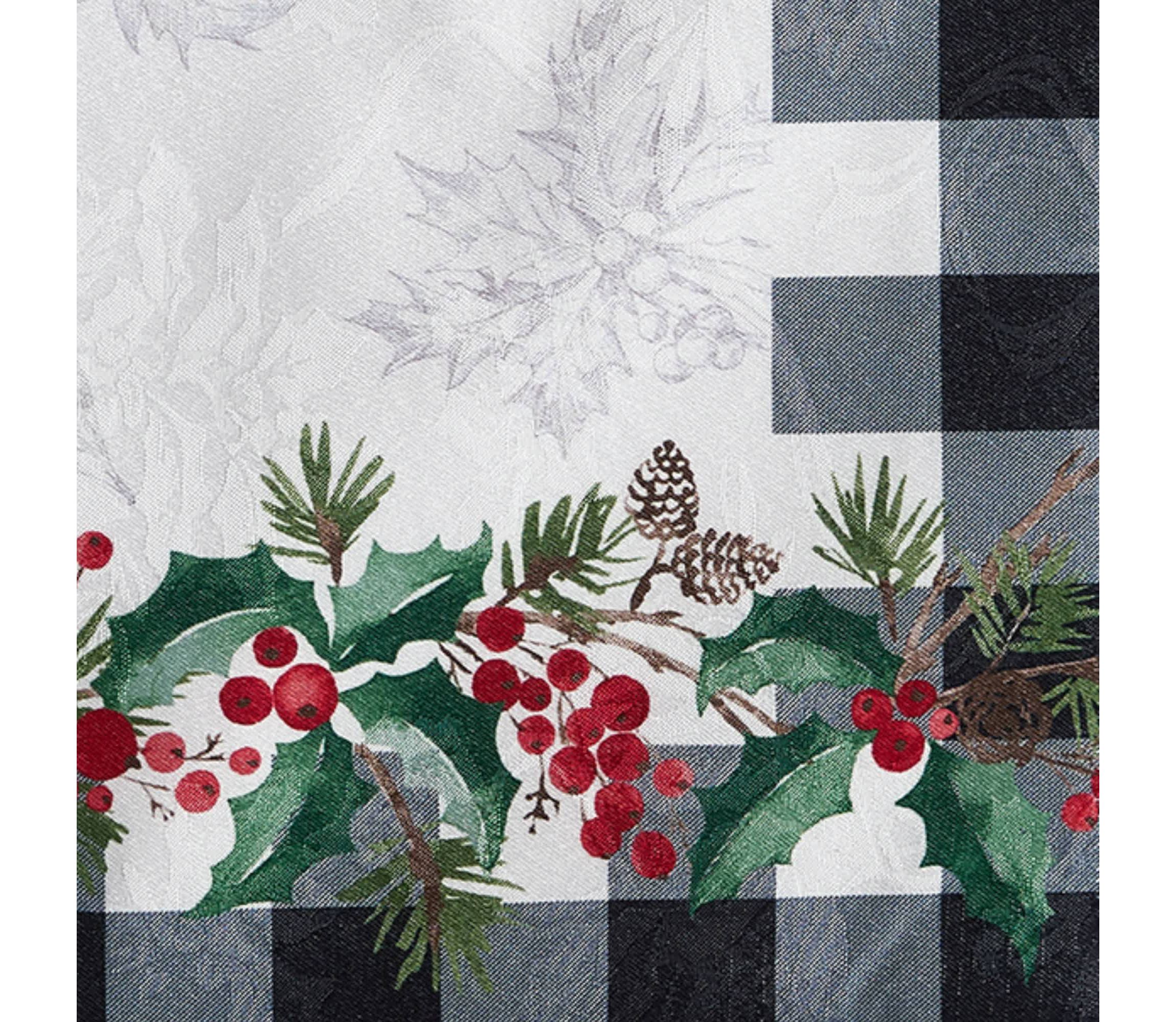 Holly Farmhouse Charm Holiday Rectangle Fabric Tablecloth
