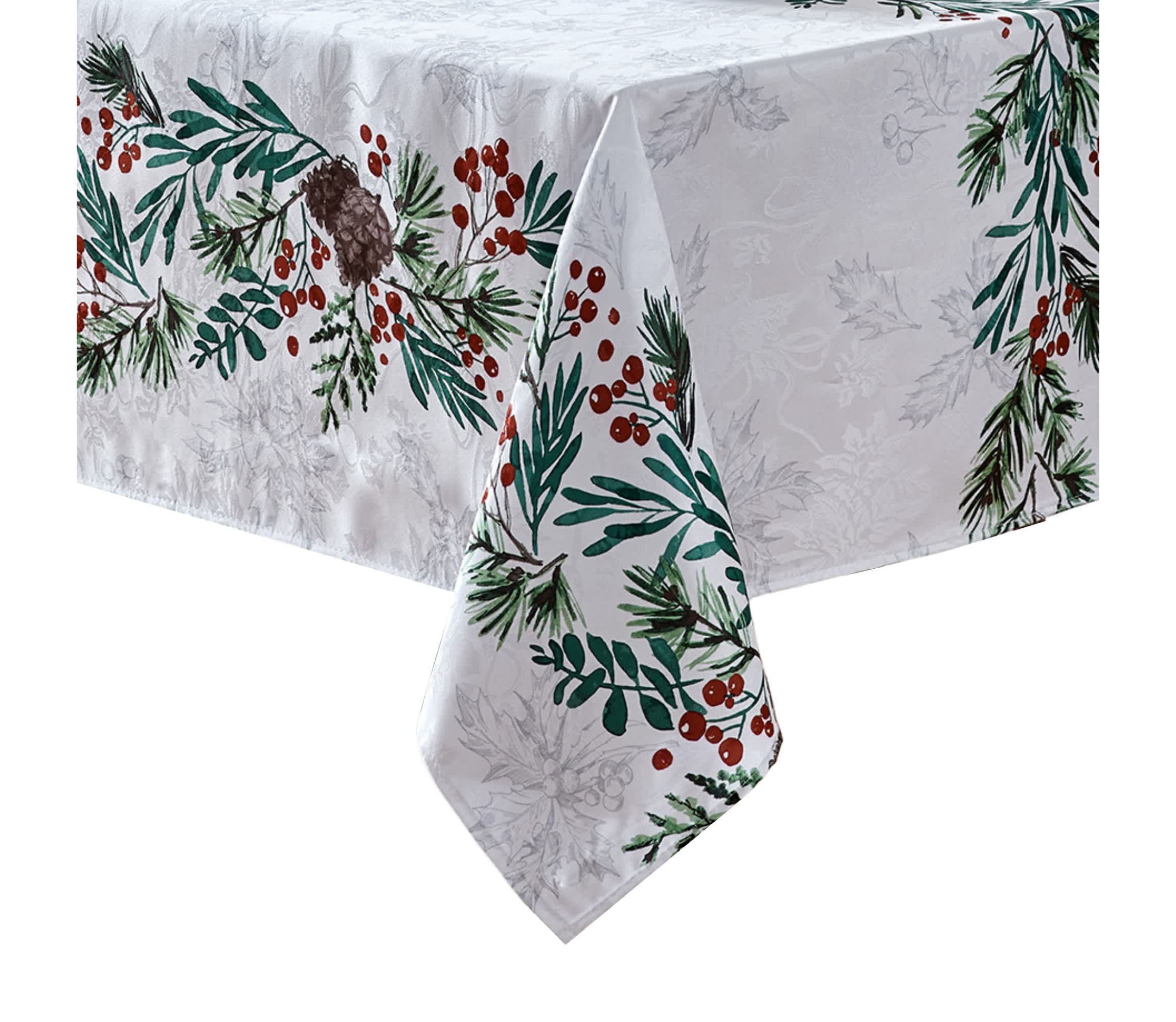 Holly Berry Flourish Holiday Rectangle Fabric Tablecloth