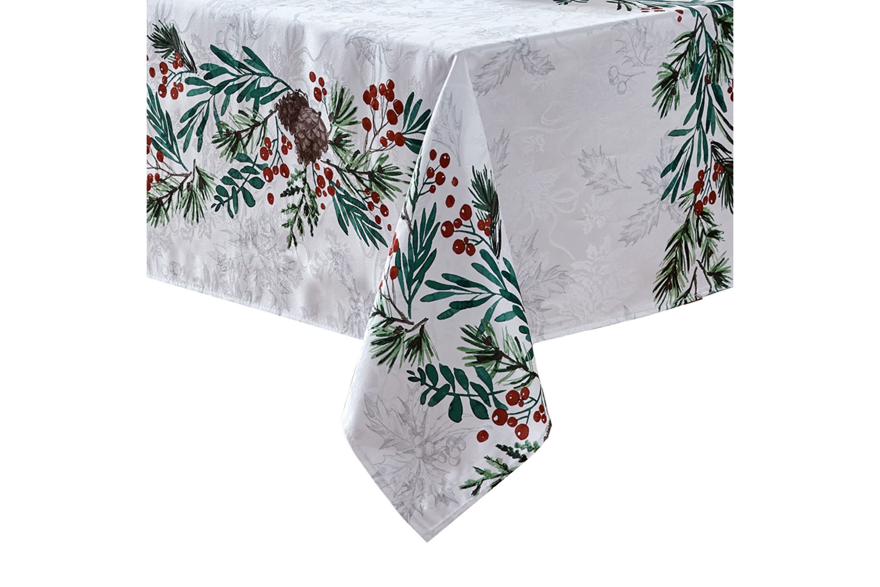 Holly Berry Flourish Holiday Rectangle Fabric Tablecloth