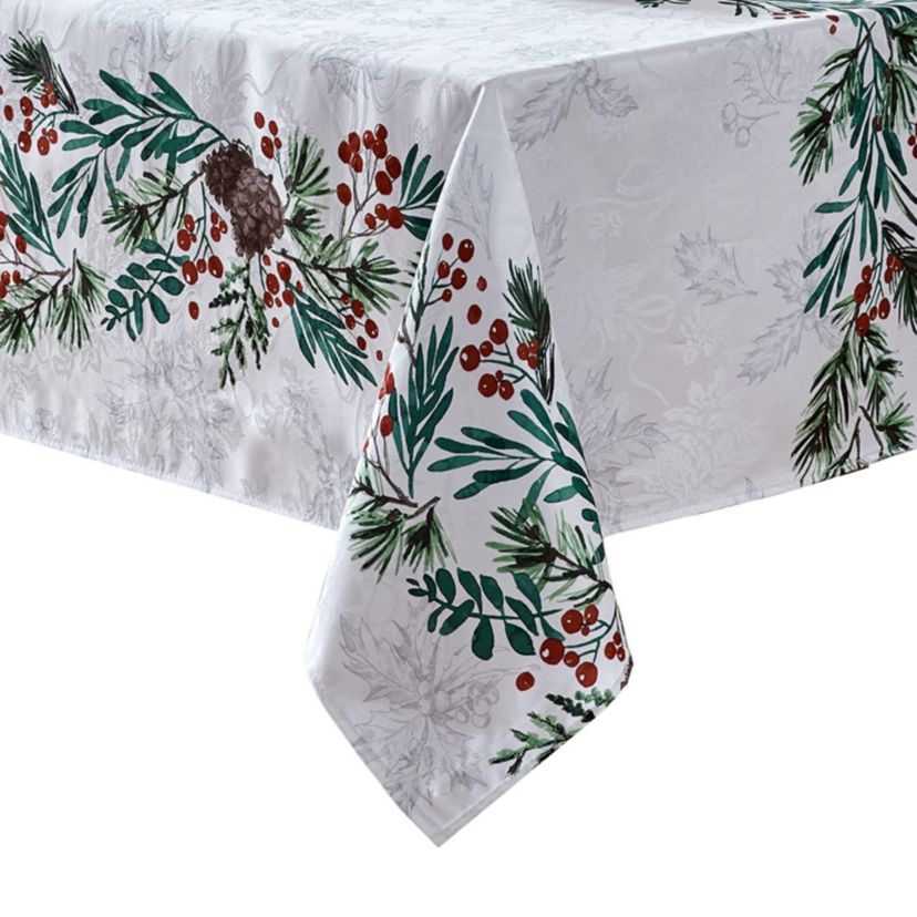 Holly Berry Flourish Holiday Rectangle Fabric Tablecloth