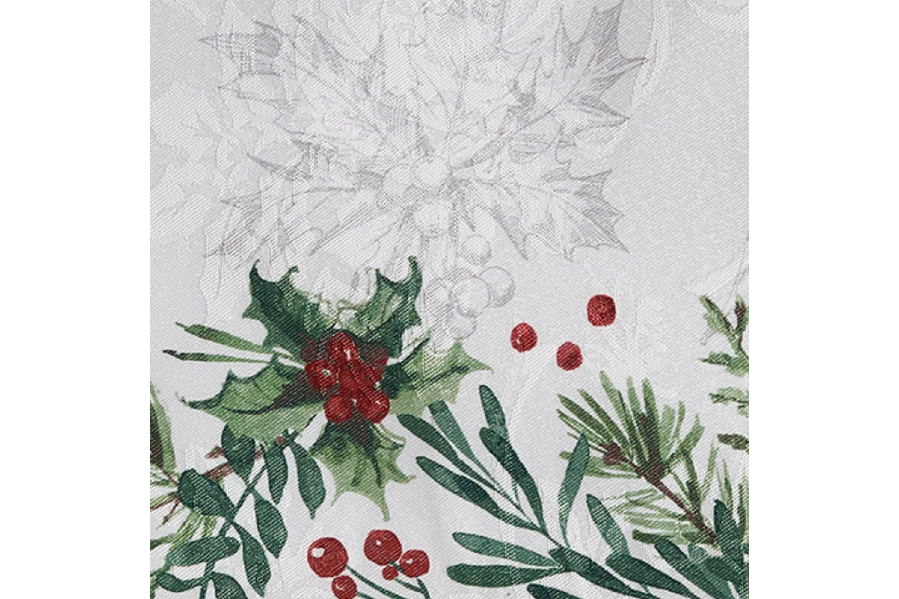 Holly Berry Flourish Holiday Rectangle Fabric Tablecloth