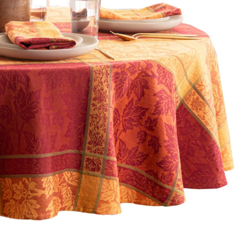 Maplewood Jacquard Harvest Cotton Tablecloth - Round/Oval